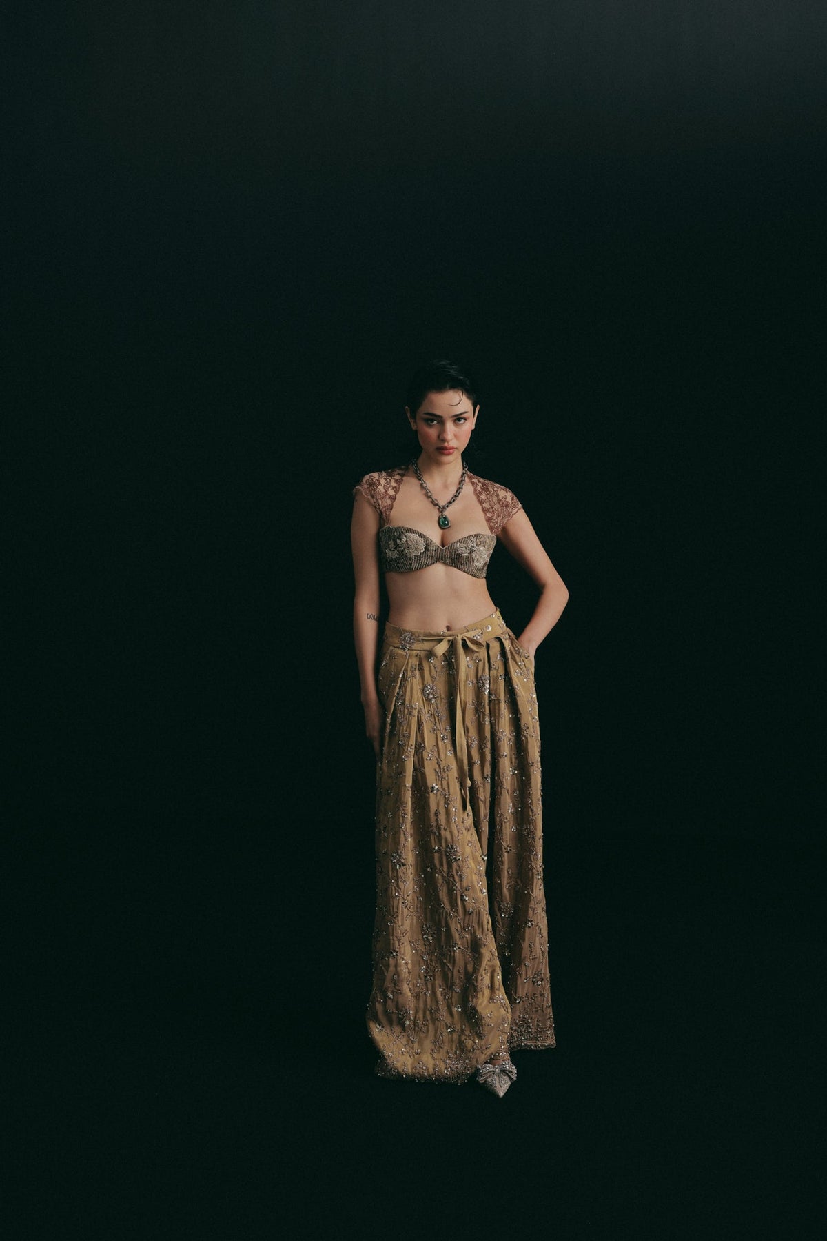 Zardosi Embroidery, Silk & Tulle, Pant Set, Crop Silhouette