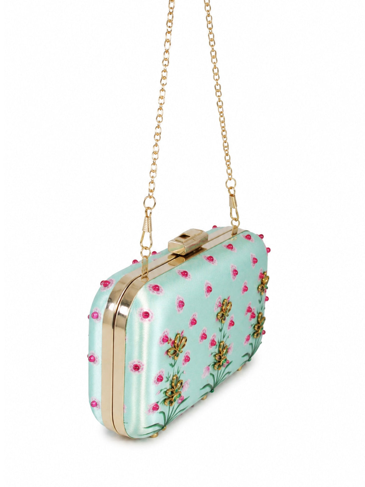 Mughal Painting Inspired Clutch Bag with Stone Embellishment