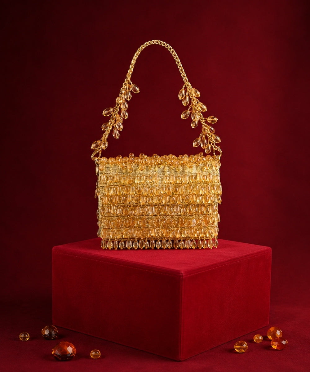 Myra Gold Georgette Crystal Embellished Mini Bag