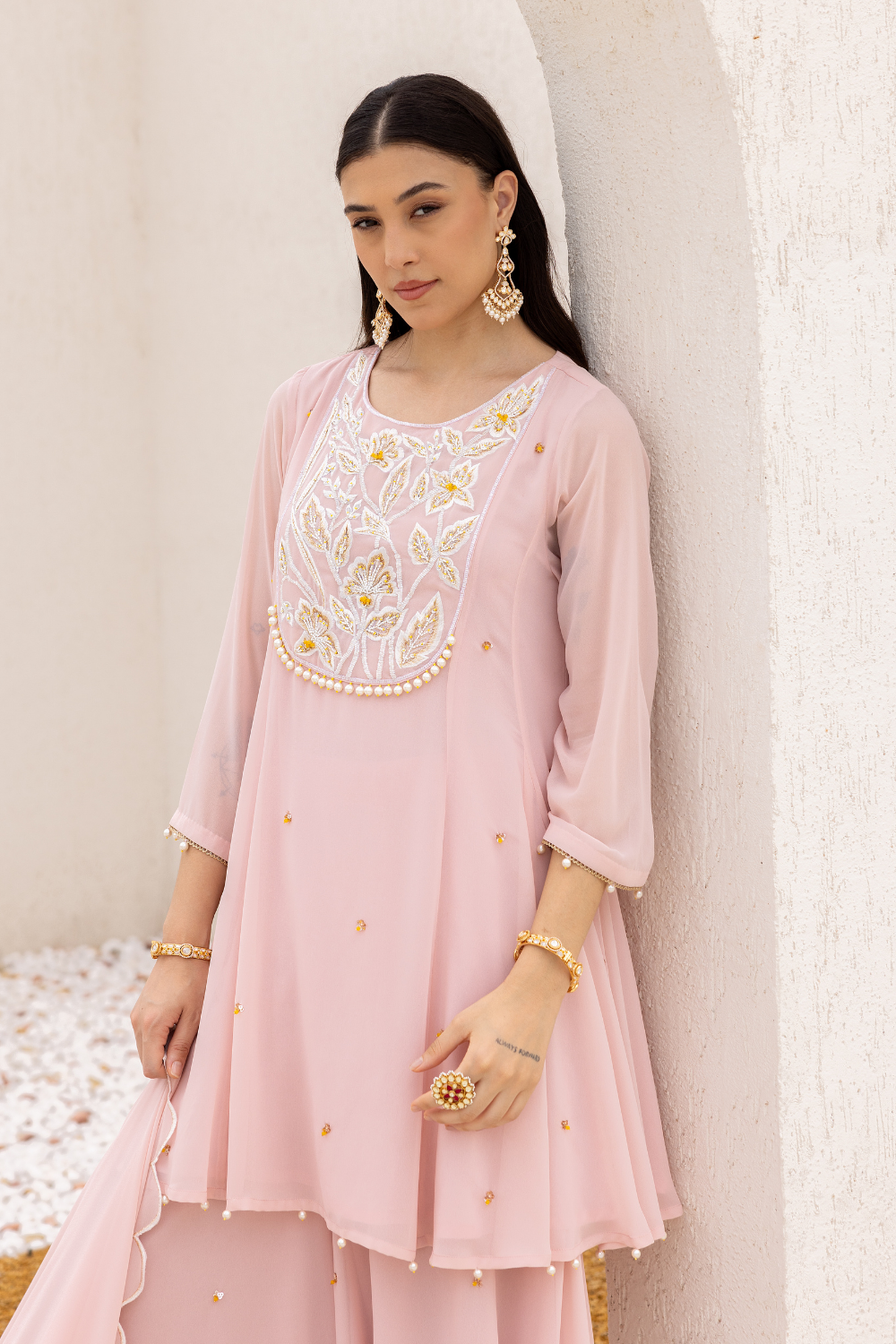 Anchal Peplum Suit With Sharara in Rose Pink Georgette