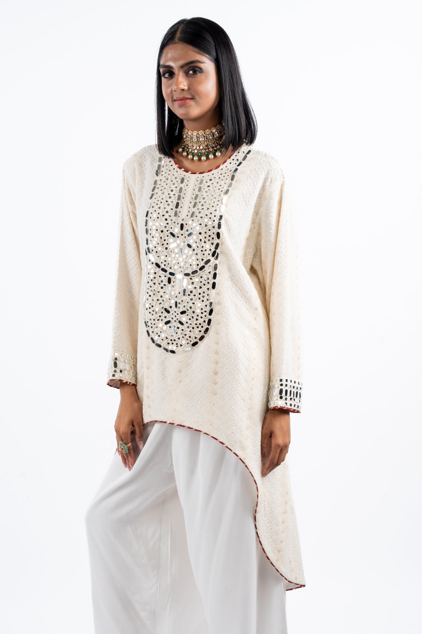 Ivory Luxe Mirror-Embellished Kurta Set