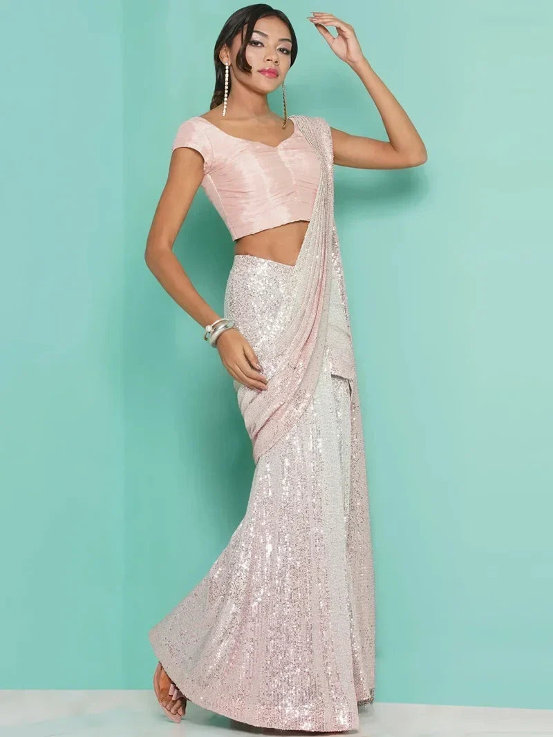 Champagne pink sequin Saree drape