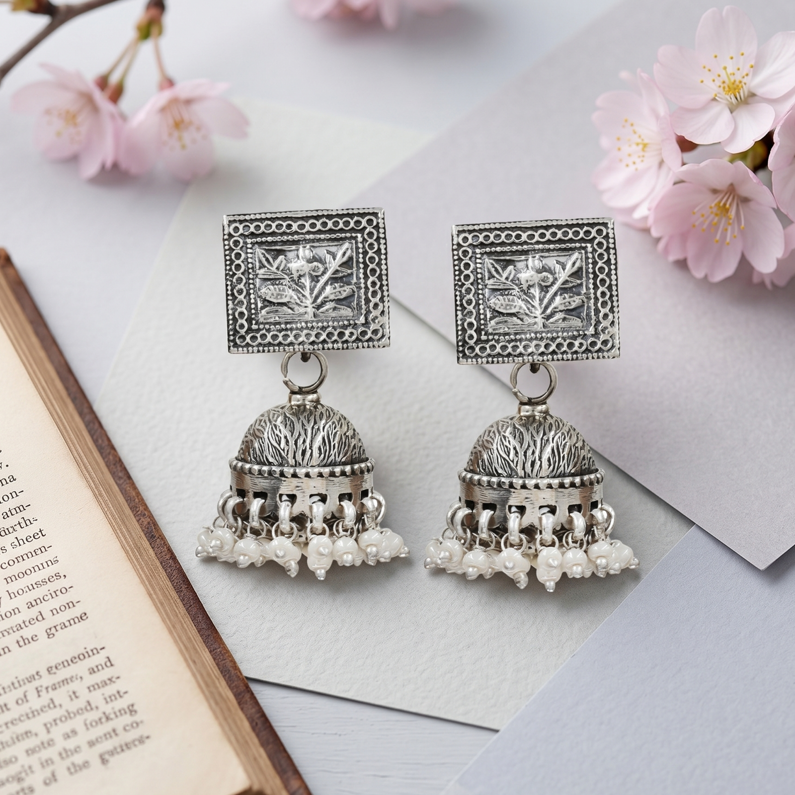Sangeeta Boochra Artisan Floral Pearl Drop Earrings