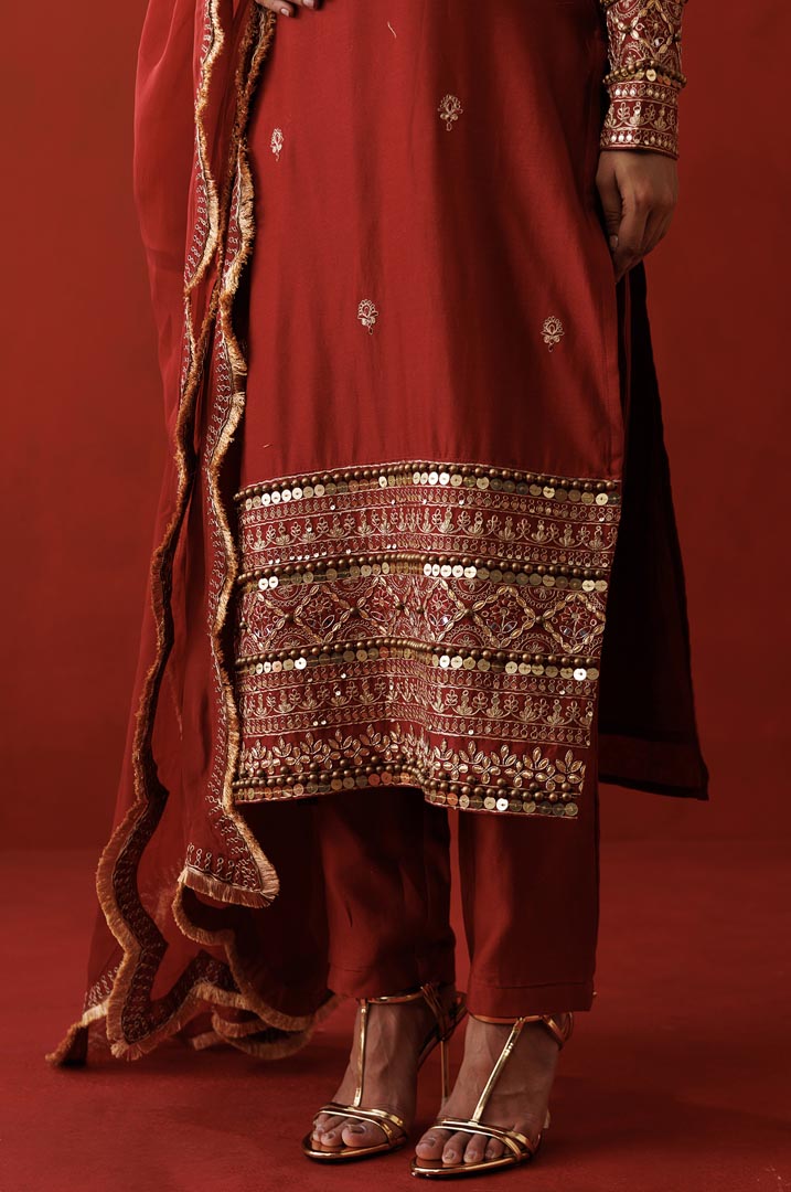 Rustic red halter neck kurta set
