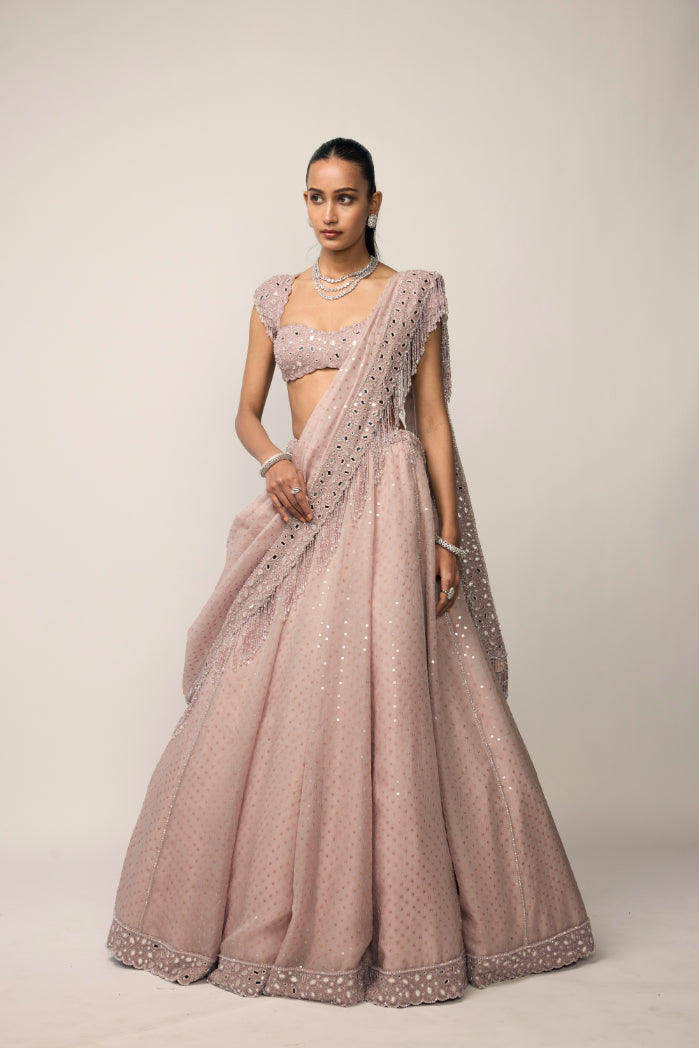 Ash Pink Sequins Embroidered Lehenga Set
