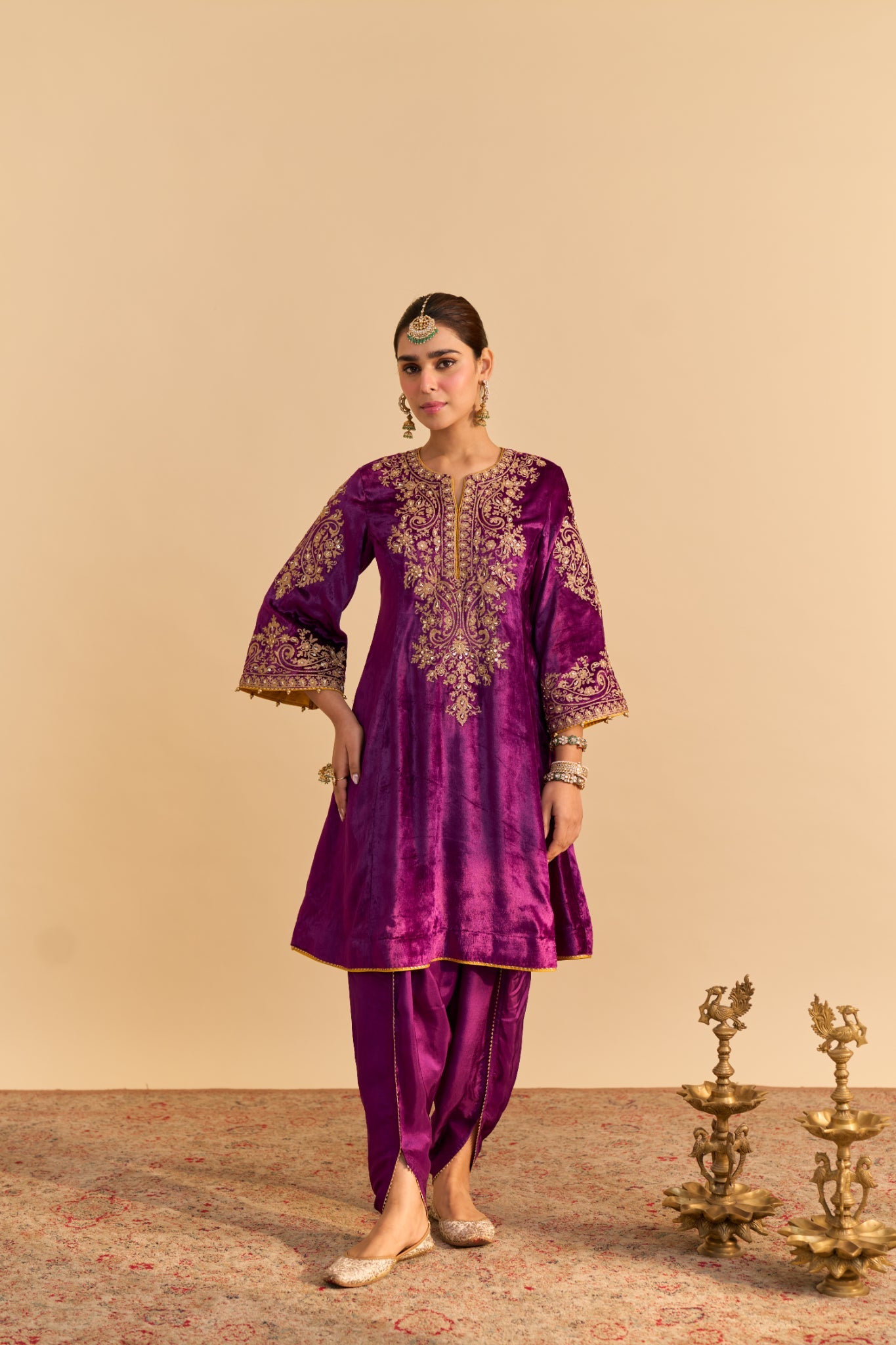 Eira - Deep Purple A-line Kurta with Dhoti with Dupatta