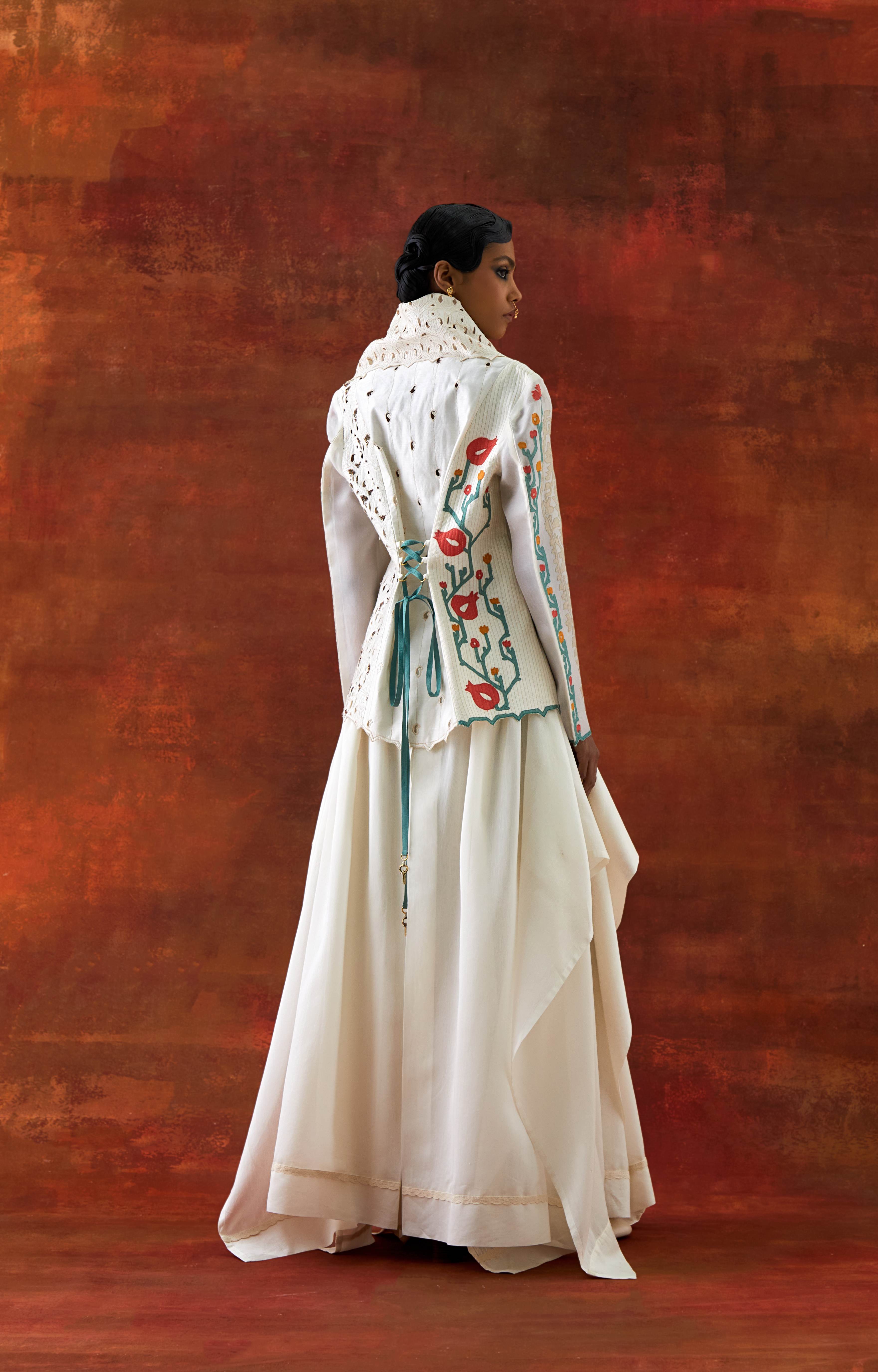 EMB DRAPED COLLAR JACKET WITH DRAPED SKIRT - image 6