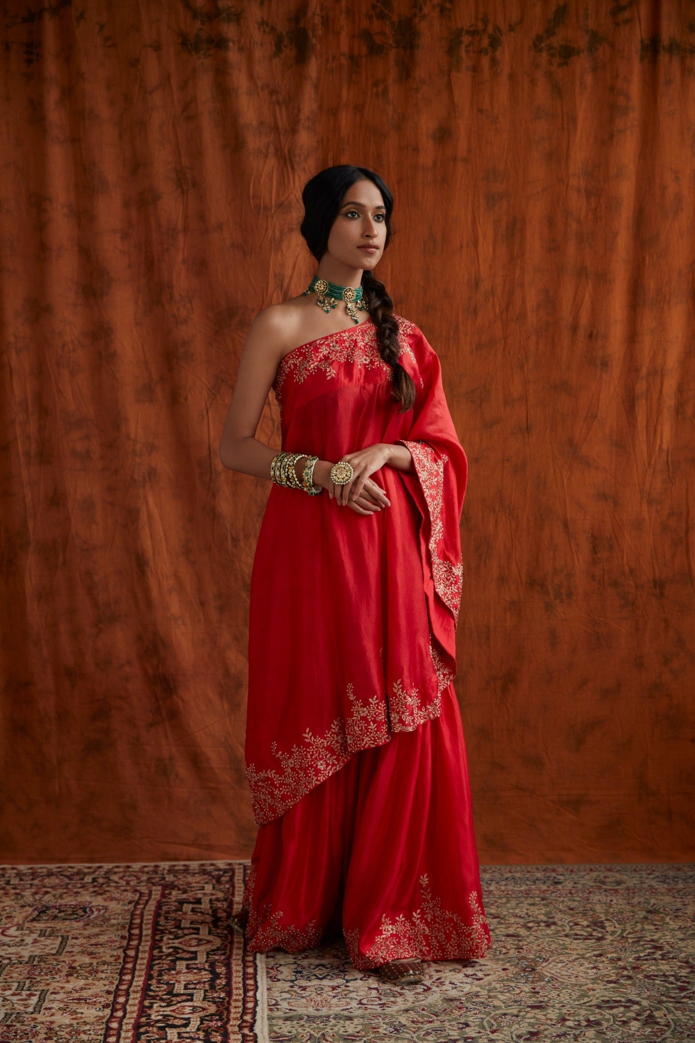 One shoulder cape and sharara set