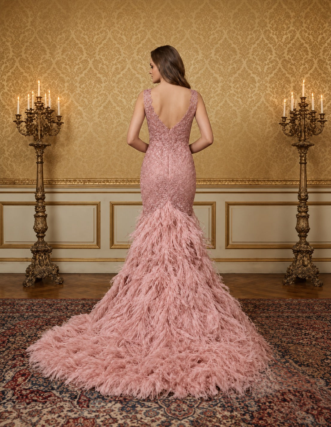 feather embroidery gown