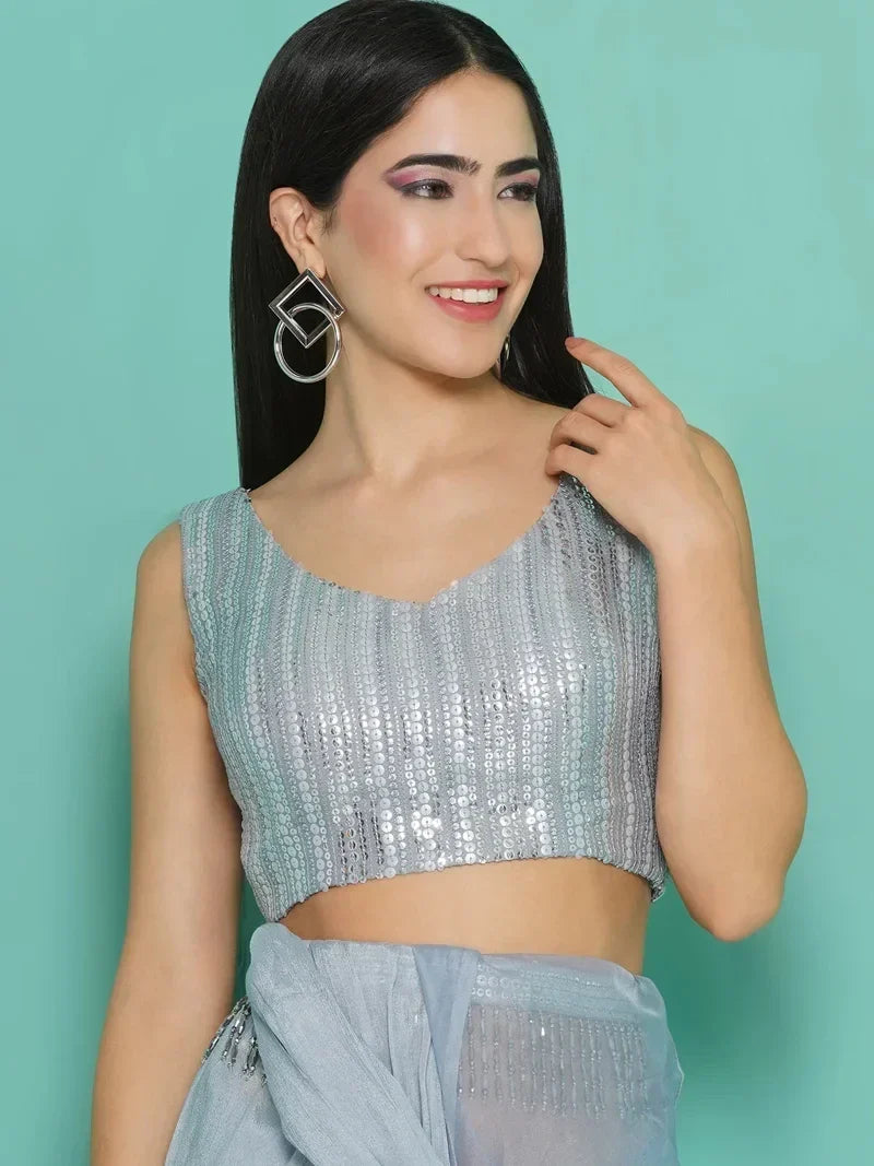 Sequin Saree drape with Organza frill