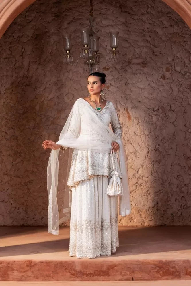 Ivory Pearl Embroidered Sharara Set
