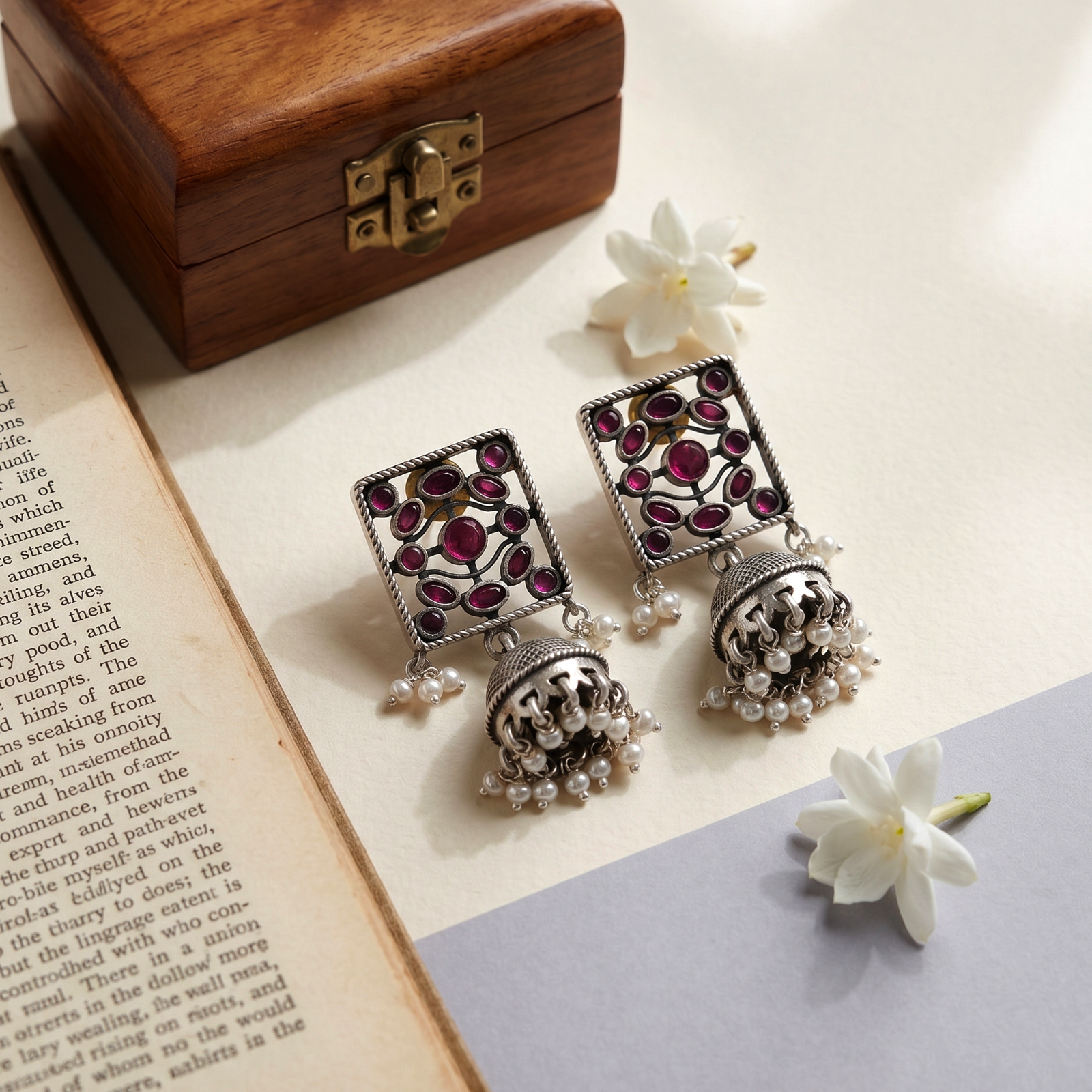 Sangeeta Boochra Square Motif Pearl Jhumka Earrings