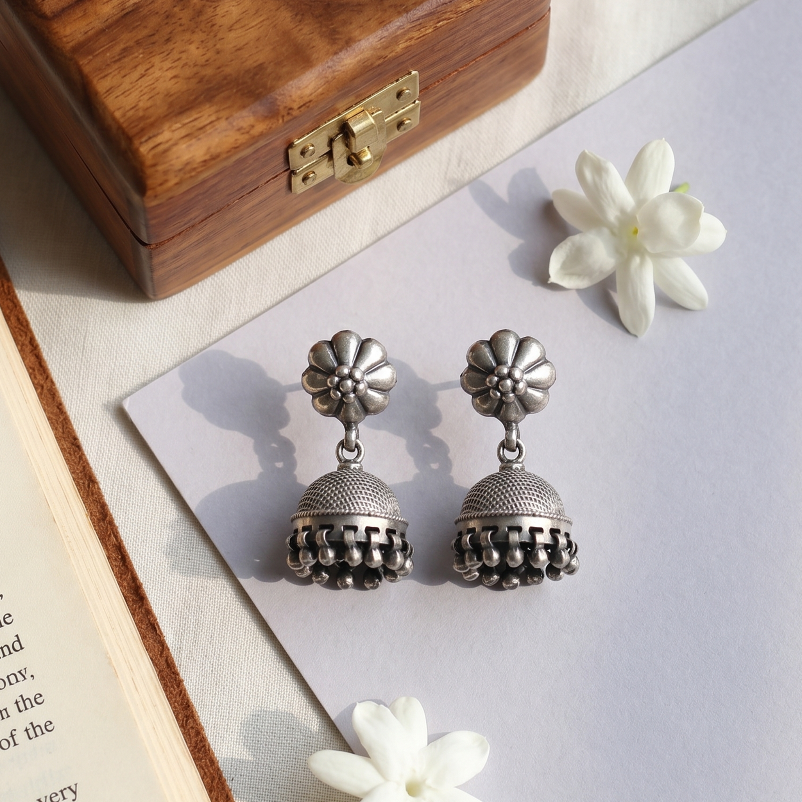 Sangeeta Boochra Vintage Bloom Silver Jhumka Earrings