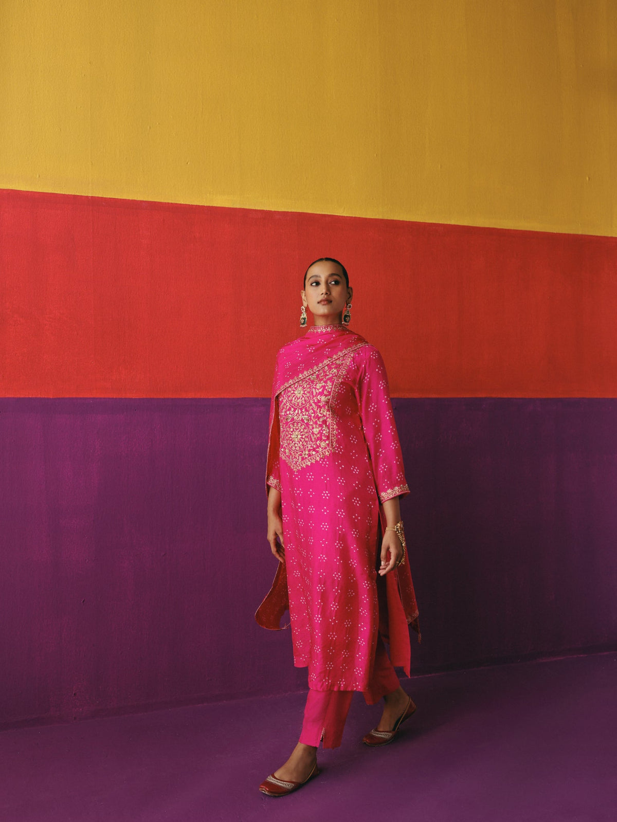 Flower bandhni kurta set