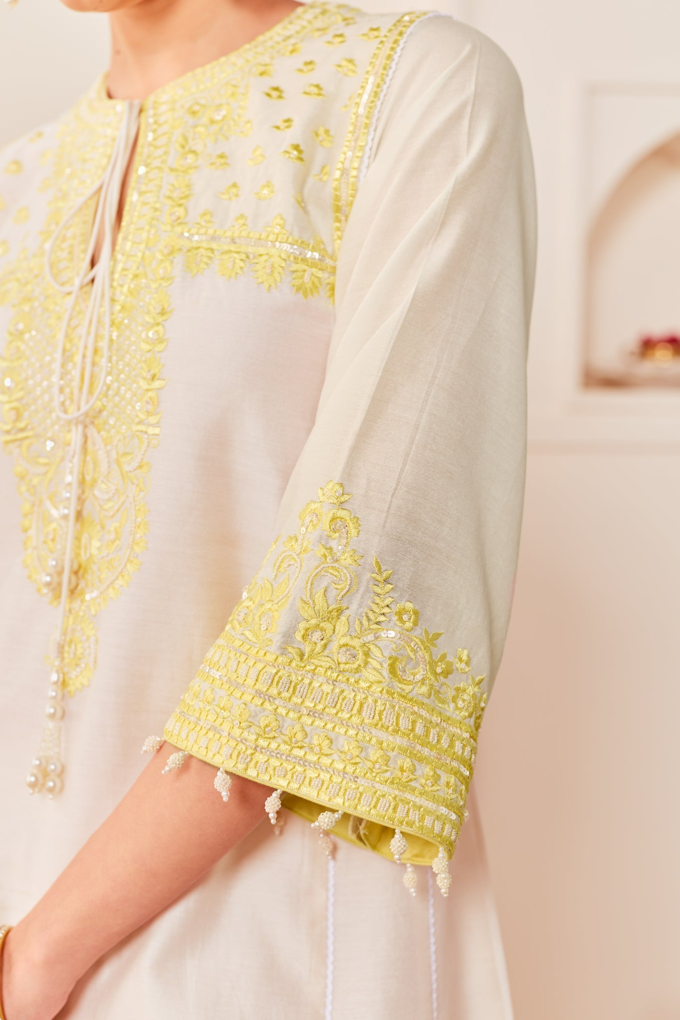 ARSHIYA - DAISY IVORY WITH LEMON YELLOW CHOGA WITH SALWAR