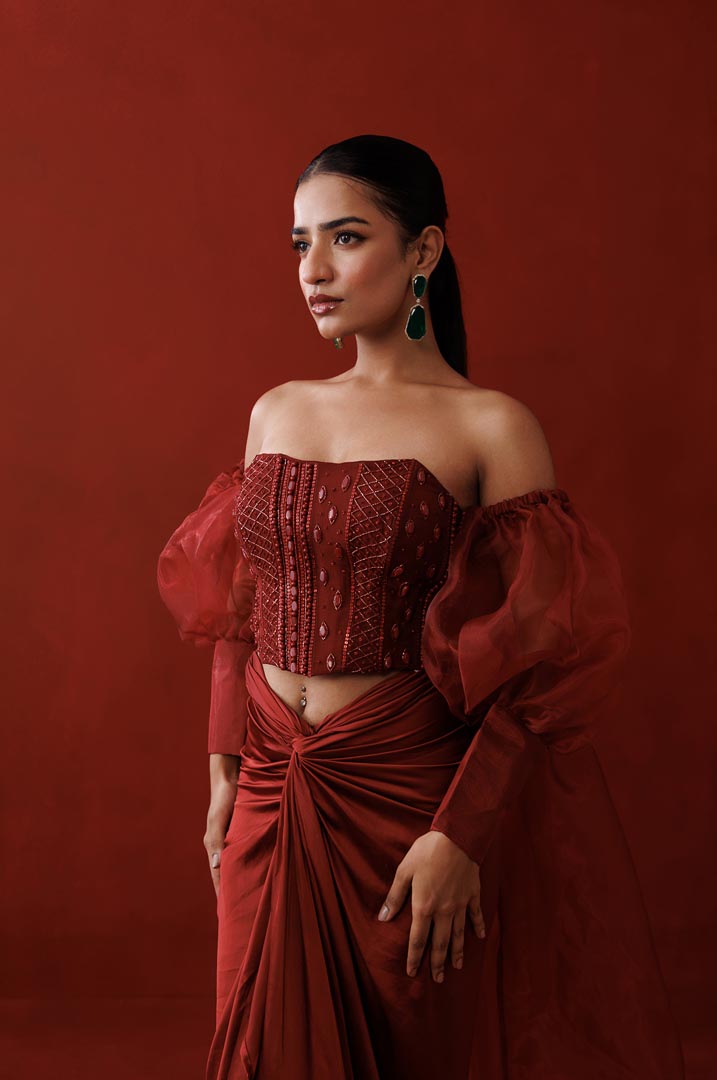 Maroon corset and shrug set