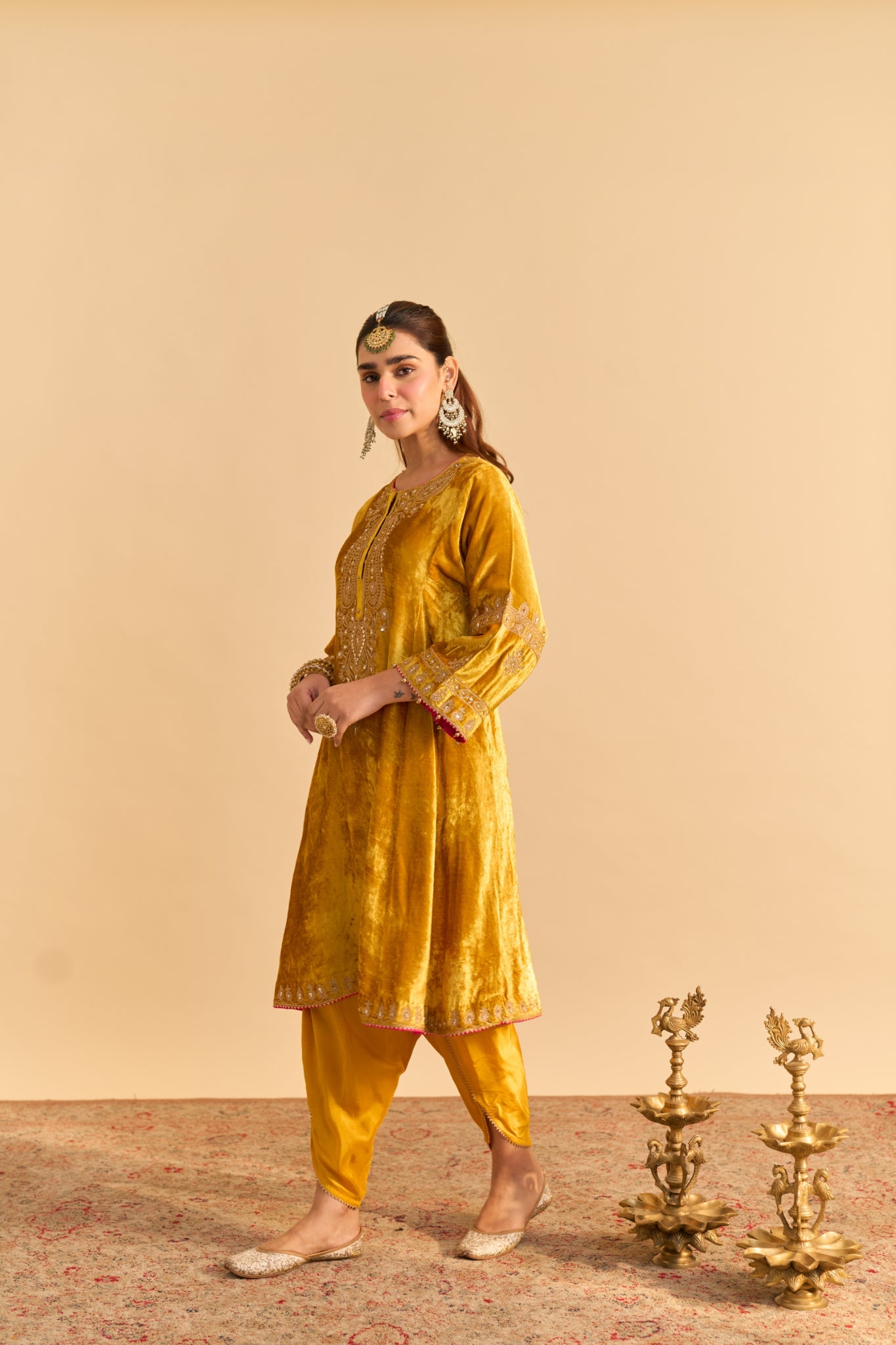 Amal - Mustard A-line Kurta with Dhoti and Dupatta