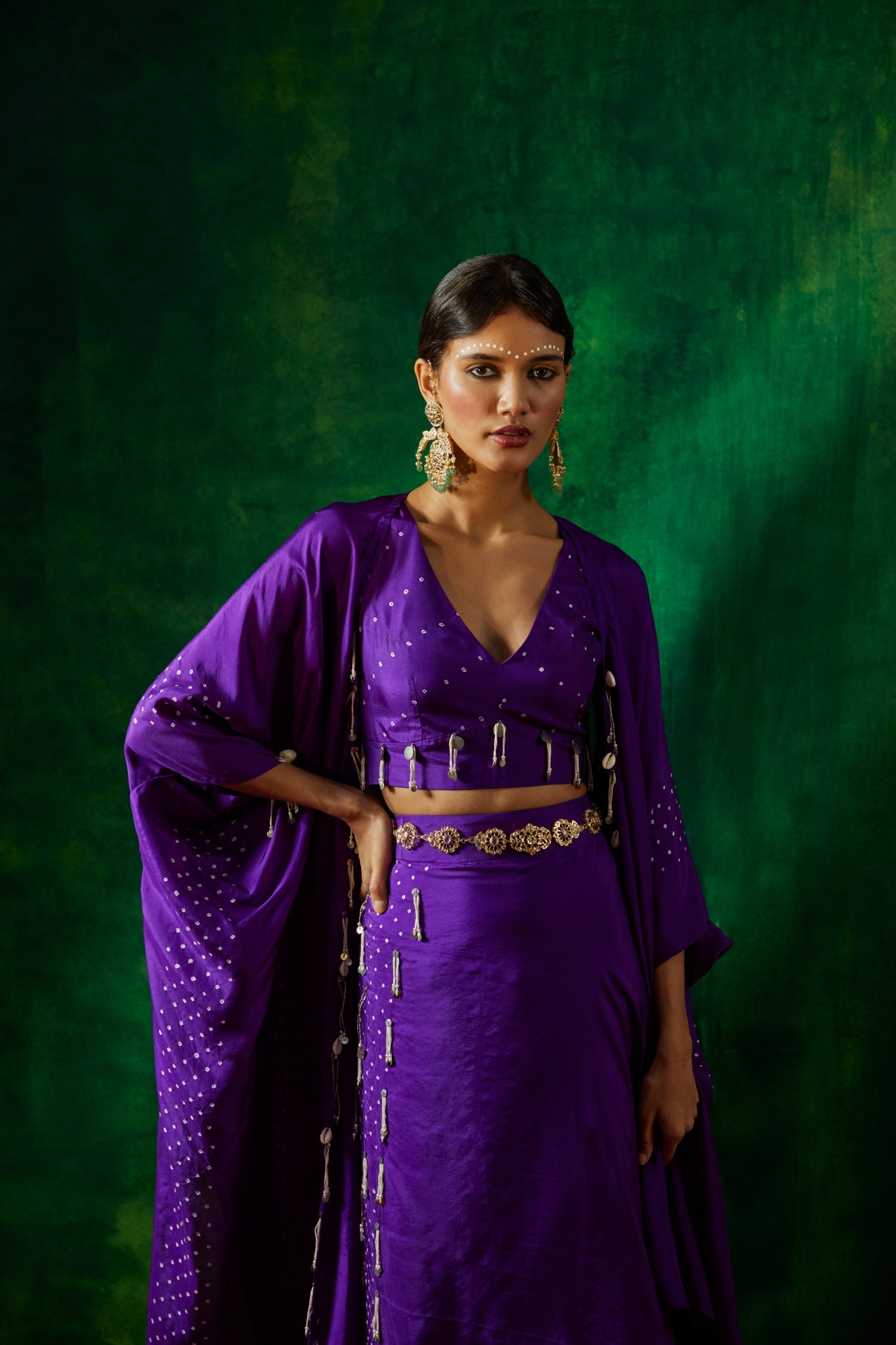 coin and thread bandhni cape set