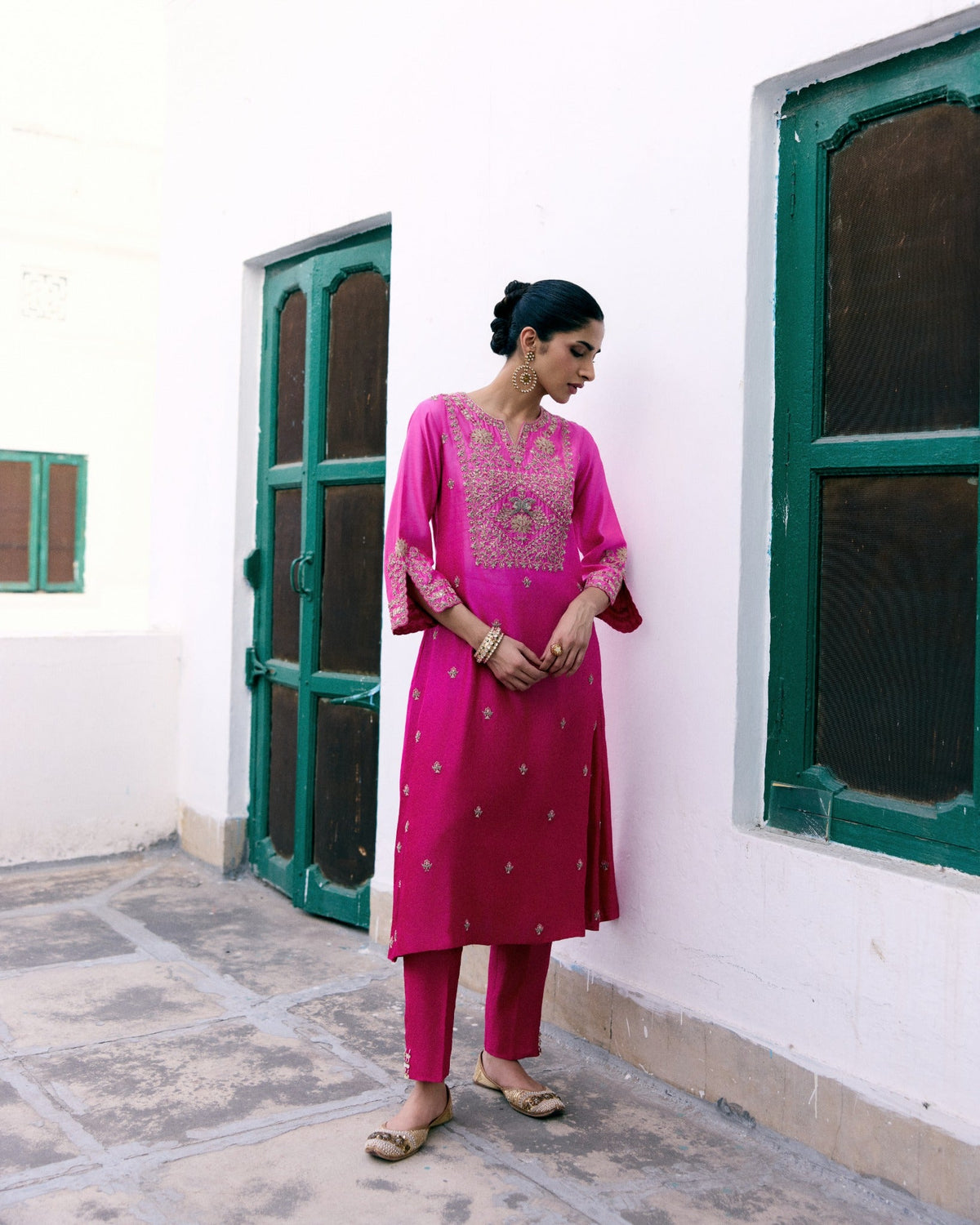 Gulbahar Lotus and Mor Gharchola Kurta Set