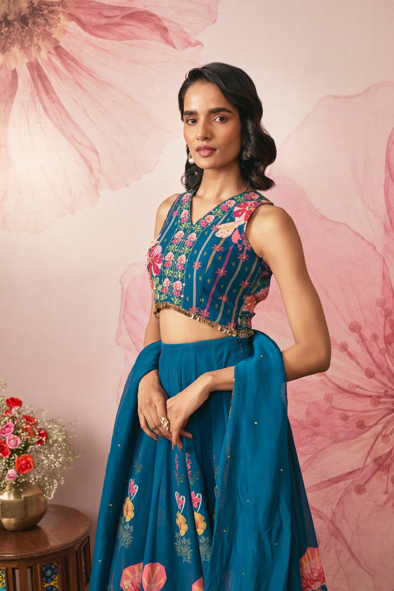 MIDNIGHT BLUE PRINTED LEHENGA SET