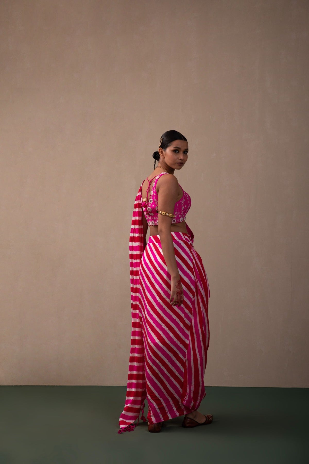 leheriya Bengali drape saree