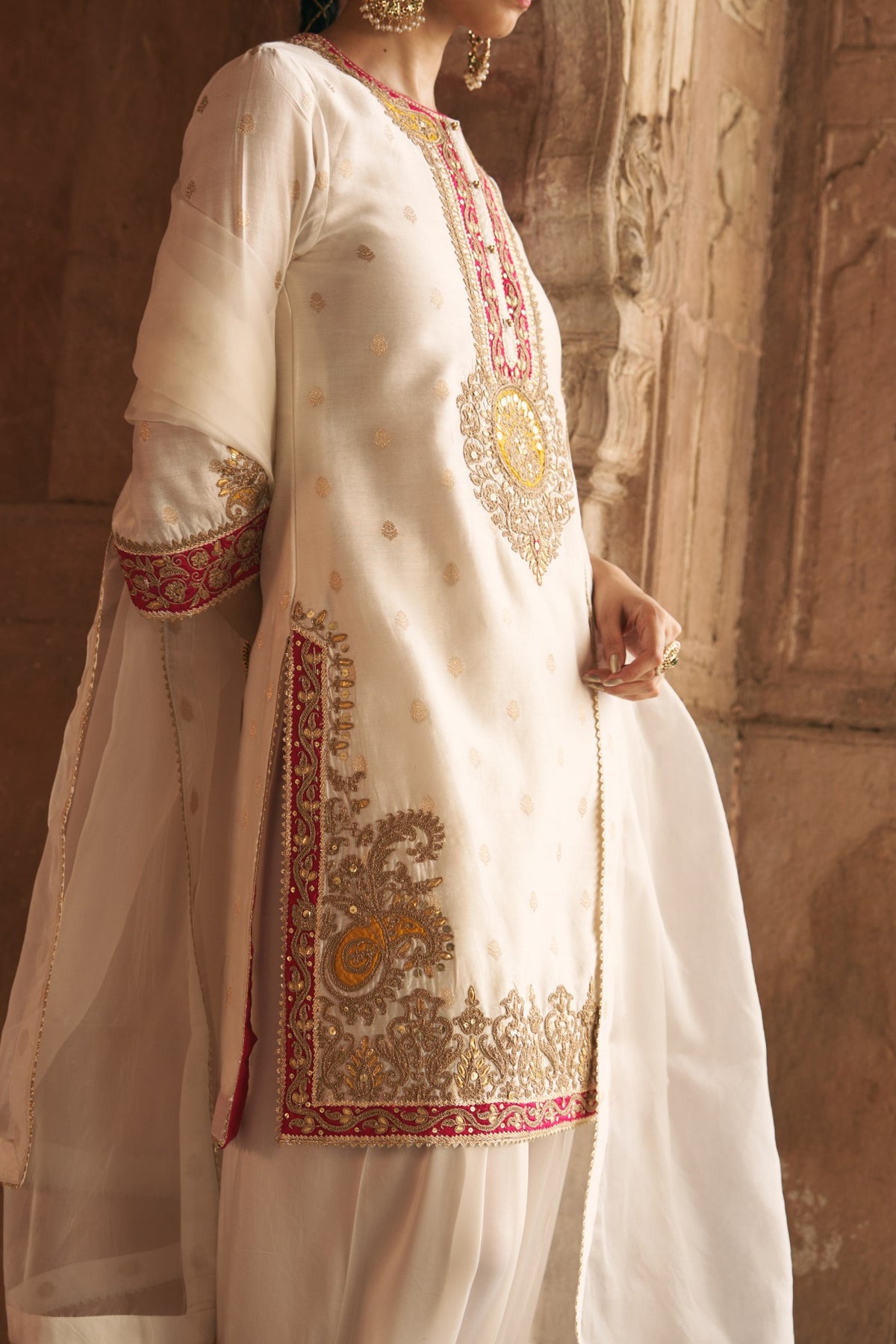 Daisy Ivory Silk Chanderi Kurta with Salwar for Festive Wear