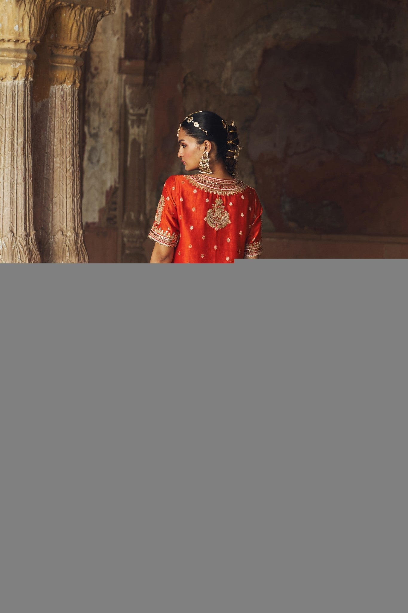 AREESHA - BURNT ORANGE SHORT KURTA WITH SHARARA AND DUPATTA