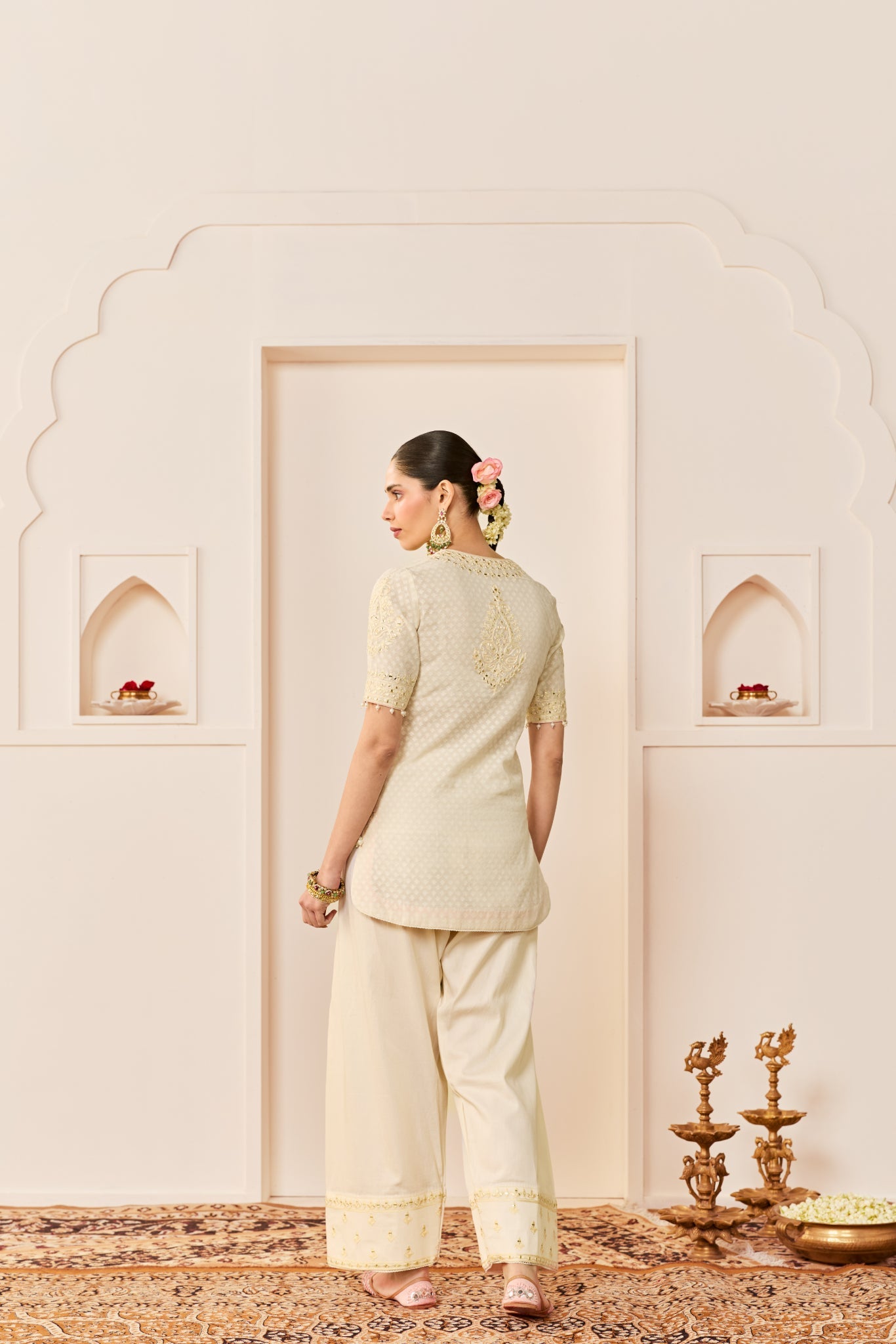 ANAISHA -DAISY IVORY SHORT KURTA WITH FARSHI SALWAR AND DUPATTA