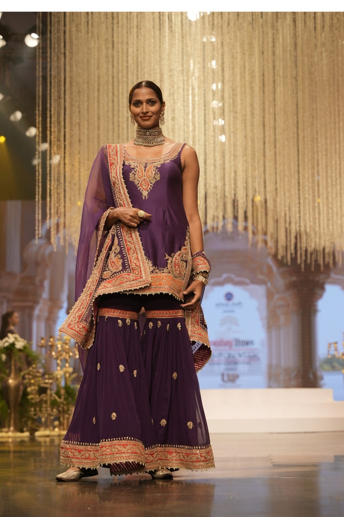 Maziyah - Deep Purple Short Kurta with Garara and Dupatta