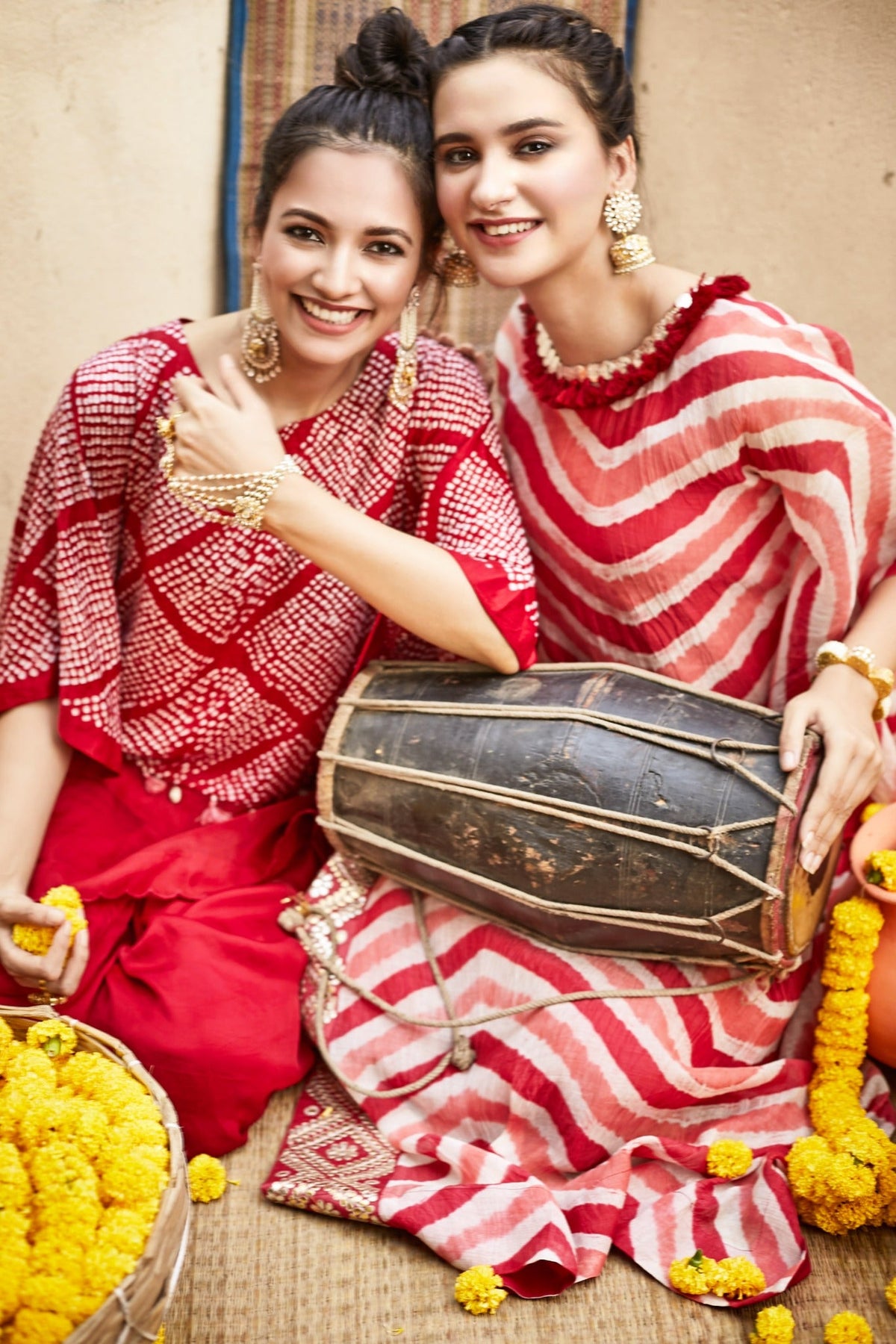 leheria kaftan set with gota embroidery