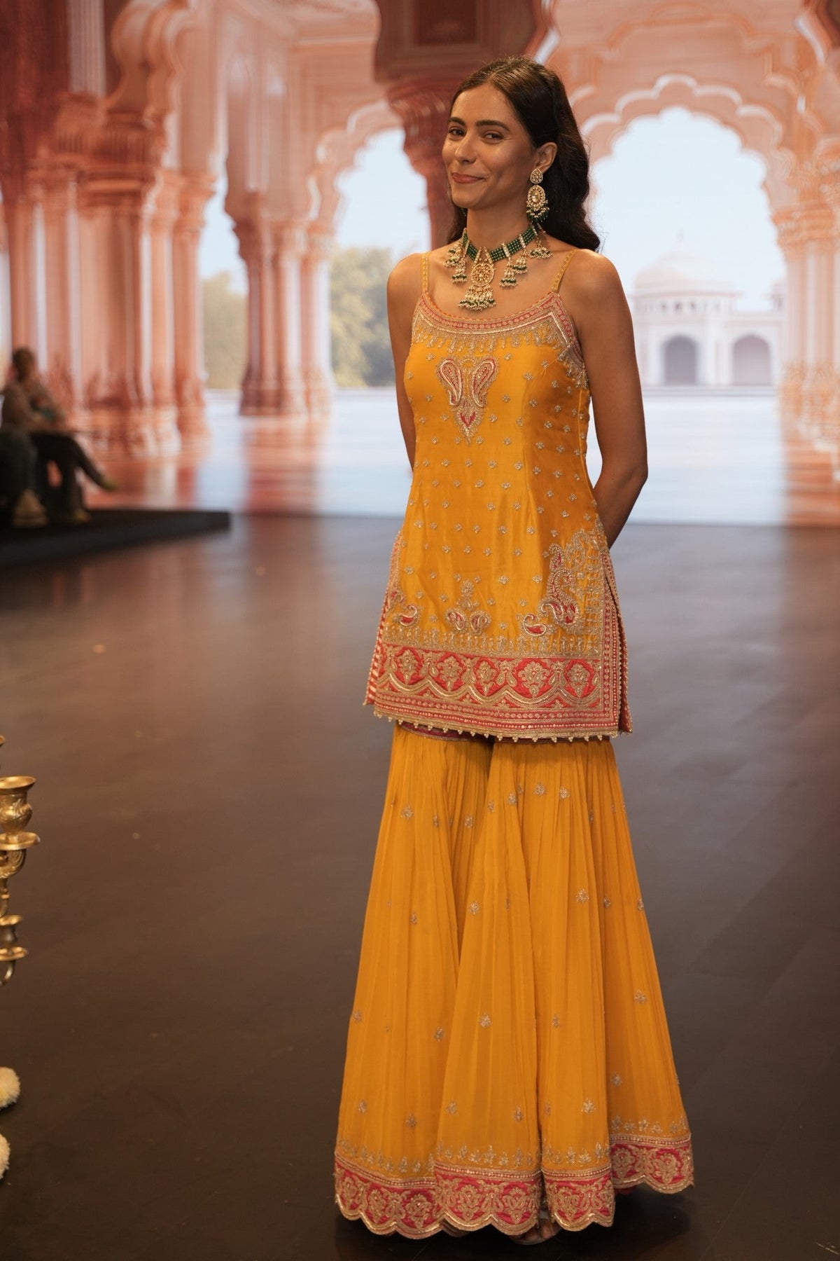 Mehan - Mustard Short Kurta with Garara and Dupatta