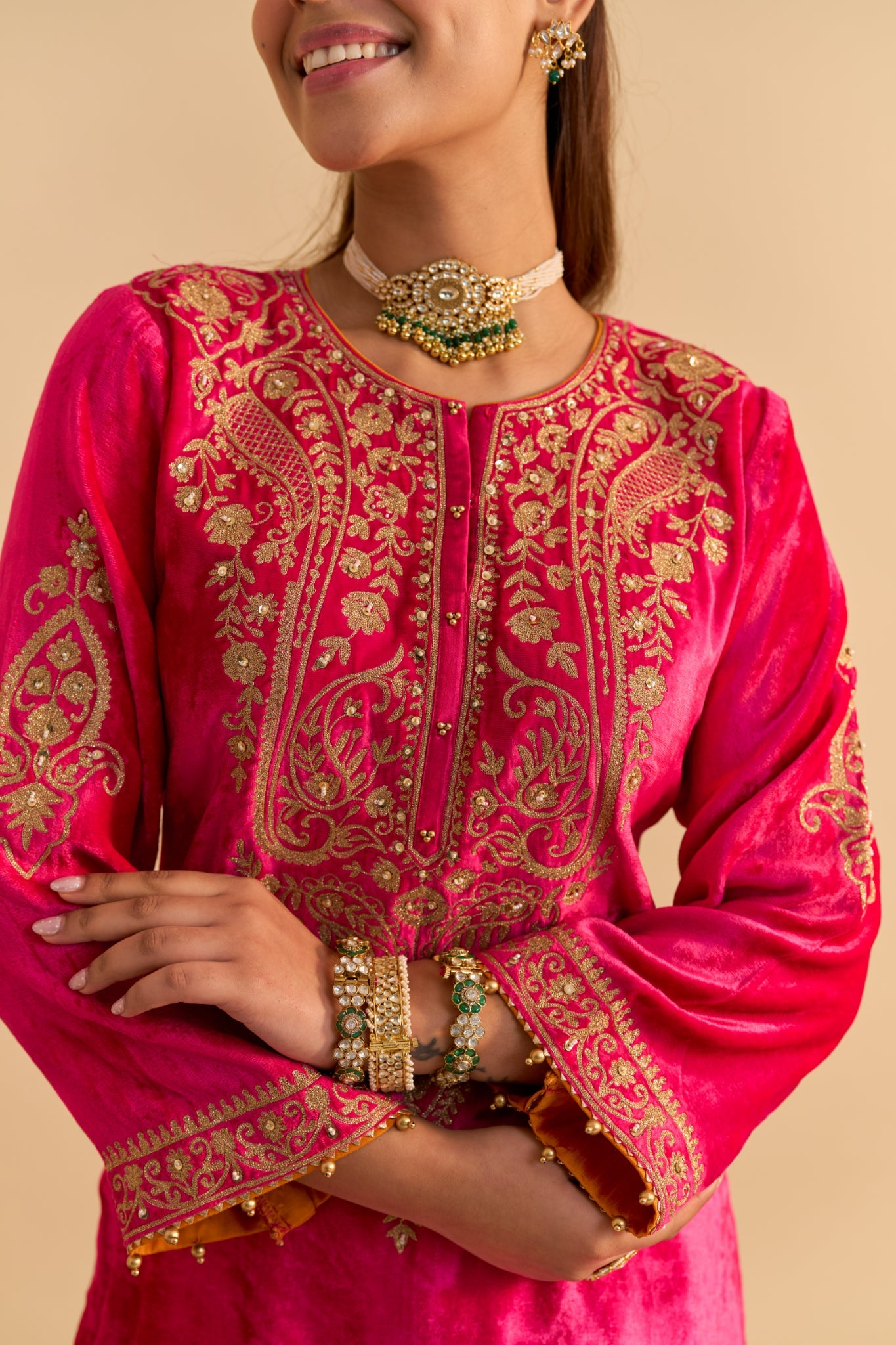 Aroob - Hotpink Kurta with Sharara and Dupatta
