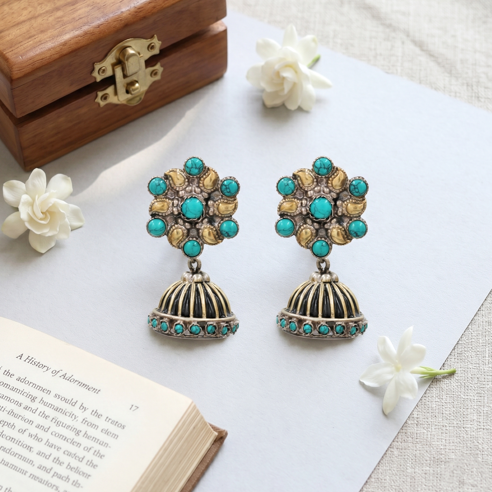 Sangeeta Boochra Dual Plated Silver Earrings with Turquoise Stones