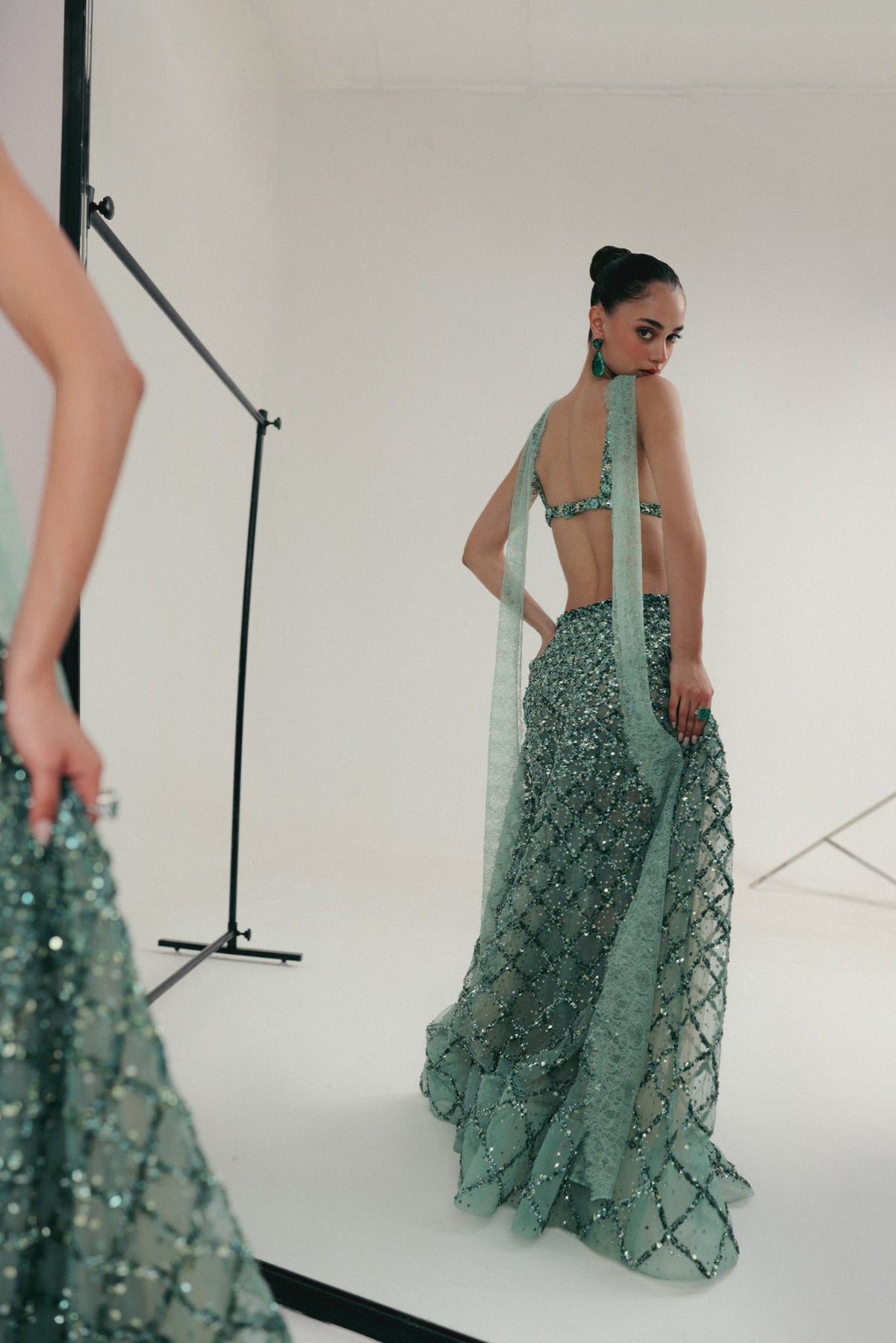 Sequin & Zardosi Embroidery, Soft Tulle & Silk with French Lace, Skirt Set, Blouse and Flared Silhouette