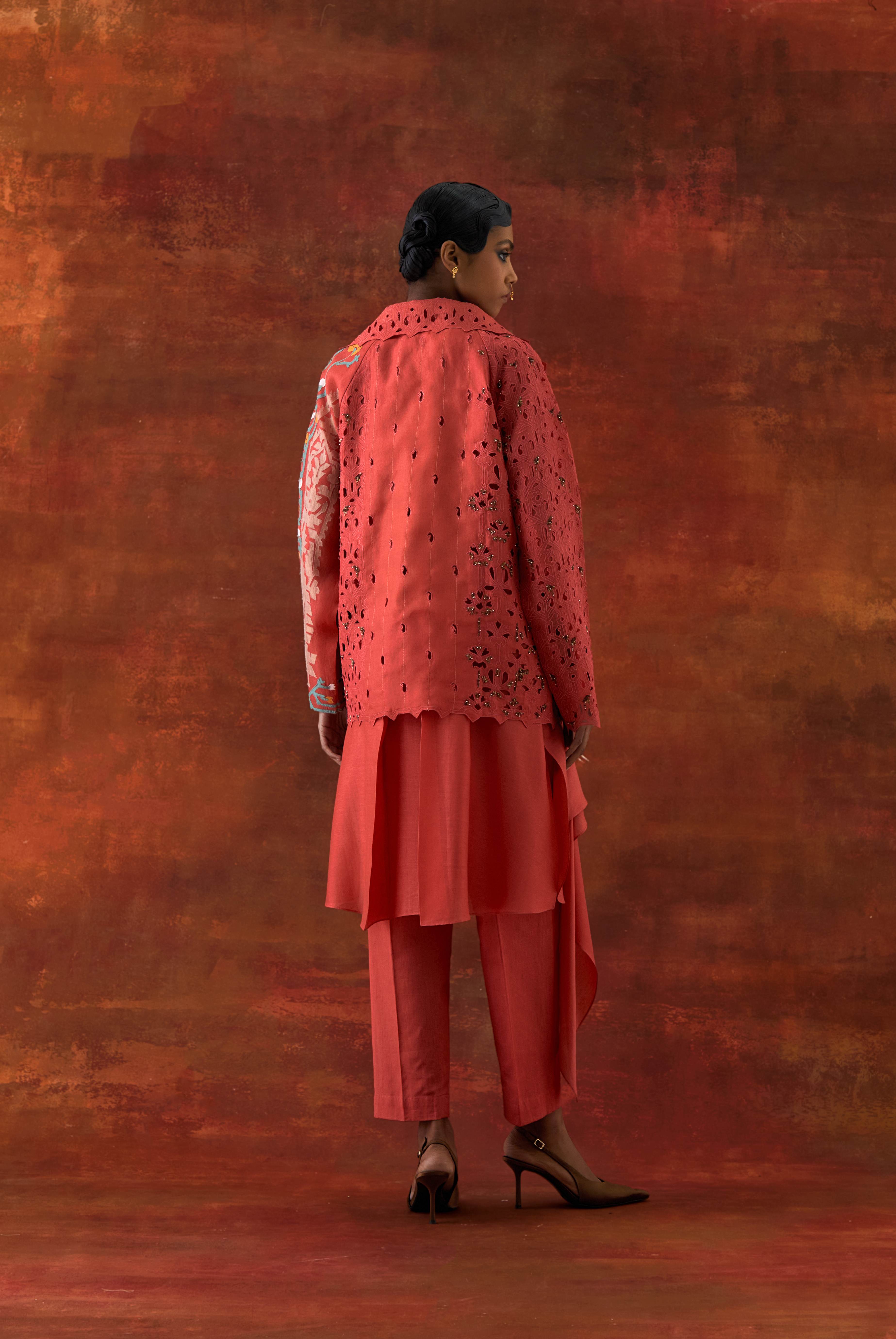 EMB ORGANZA SHORT TRENCH WITH DRAPED SHIRT AND PANTS - image 6
