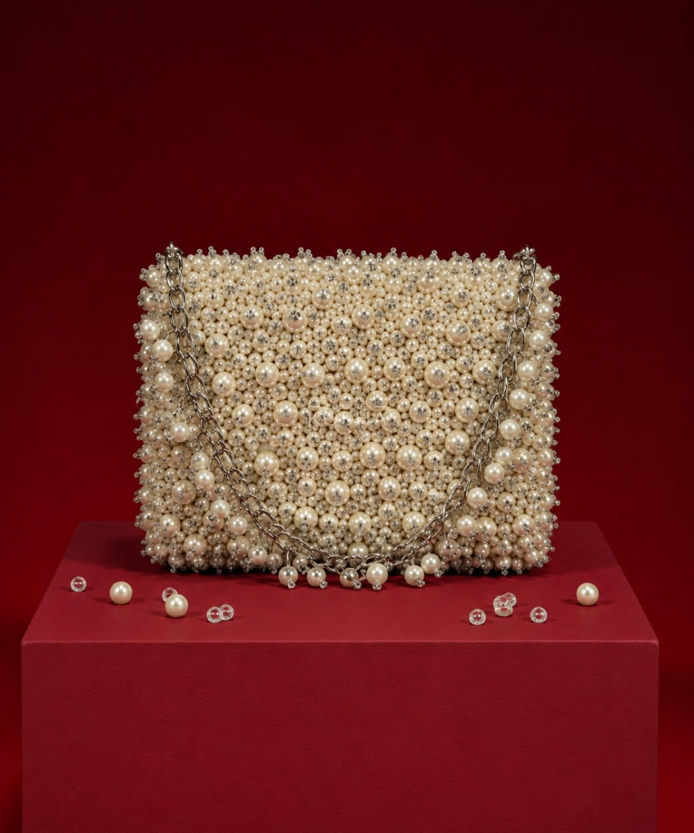 Aria Ivory Suede Pearl Embellished Mini Bag