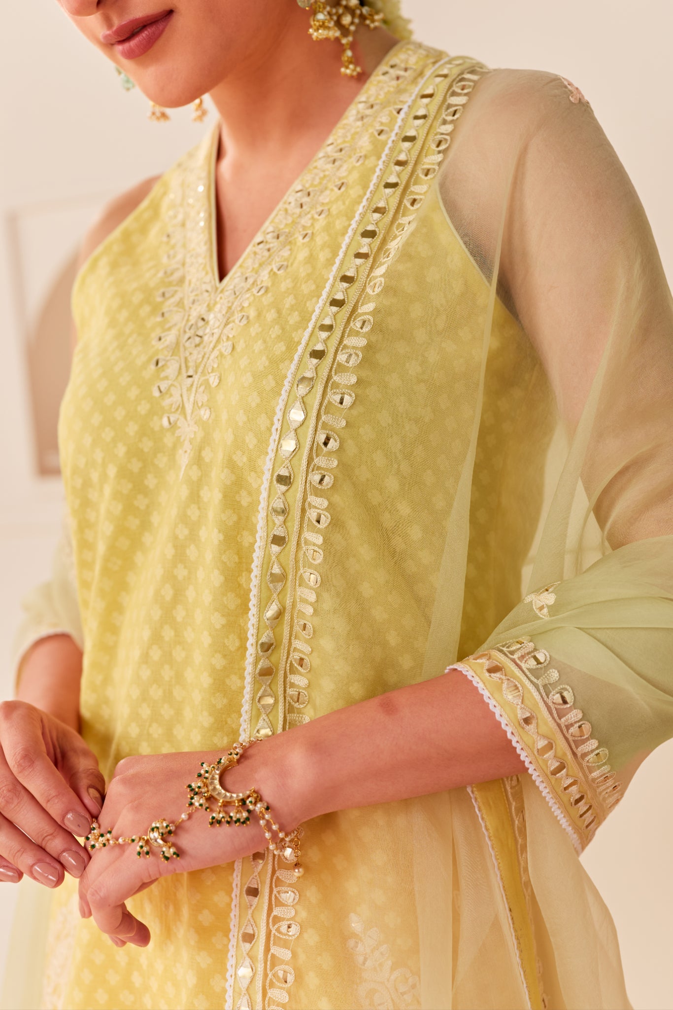 MIRAL - LEMON YELLOW SHORT KURTA WITH FARSI SALWAR AND DUPATTA
