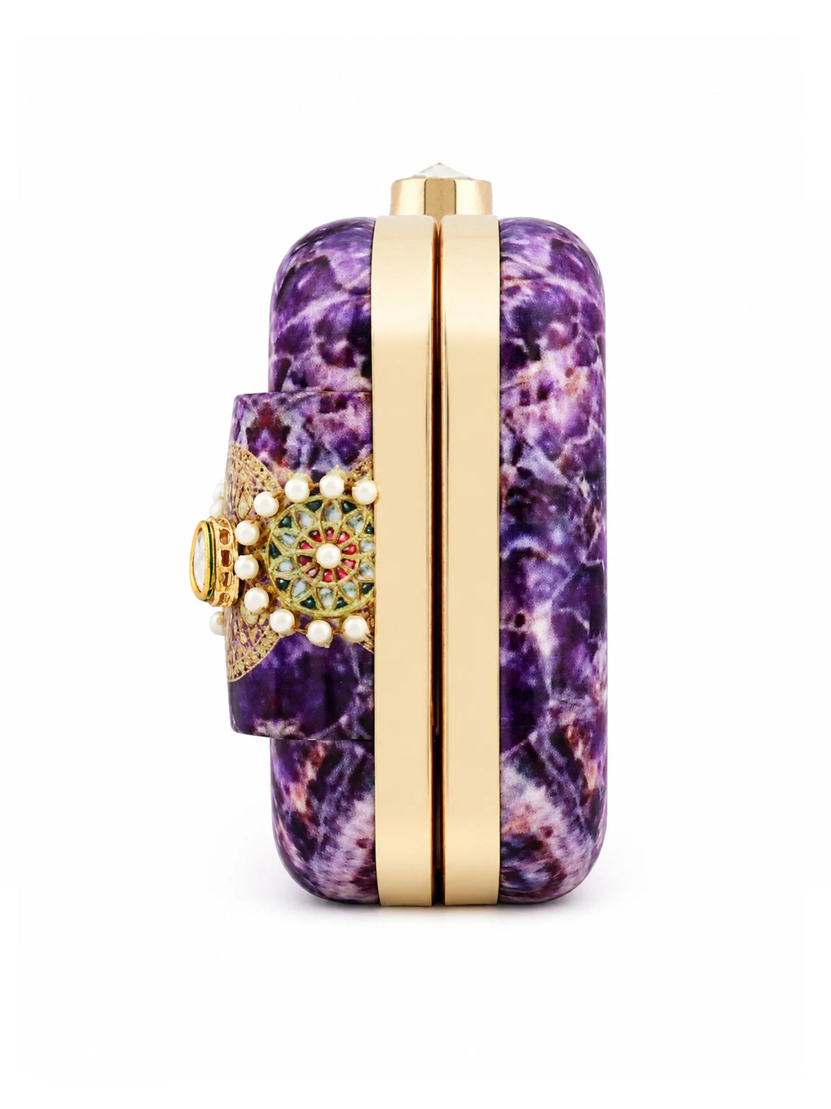 Purple Amethyst Print Slide-In Clutch Bag with Embellished Detail