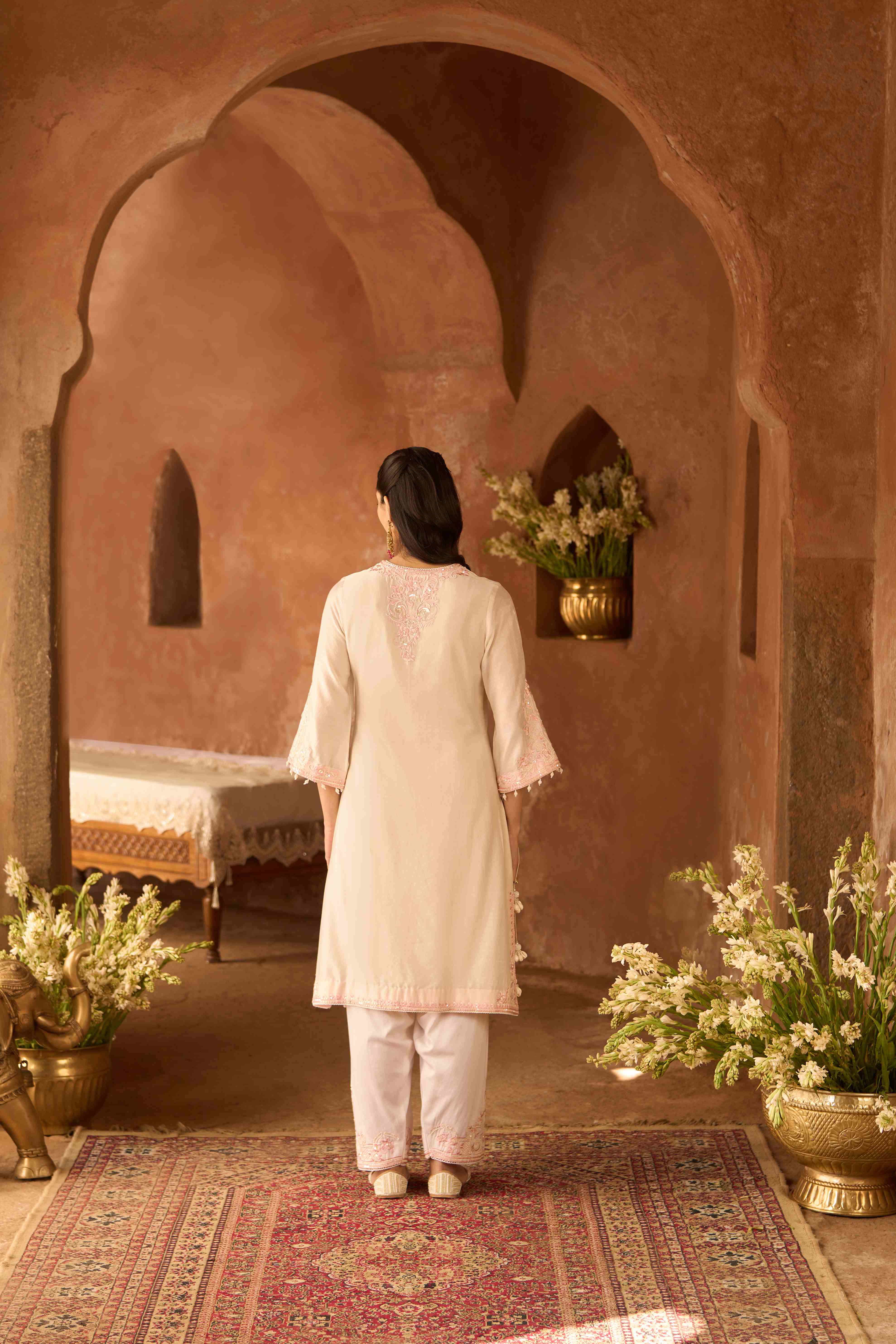 HANI - DAISY IVORY WITH PINK A-LINE KURTA WITH SALWAR AND DUPATTA