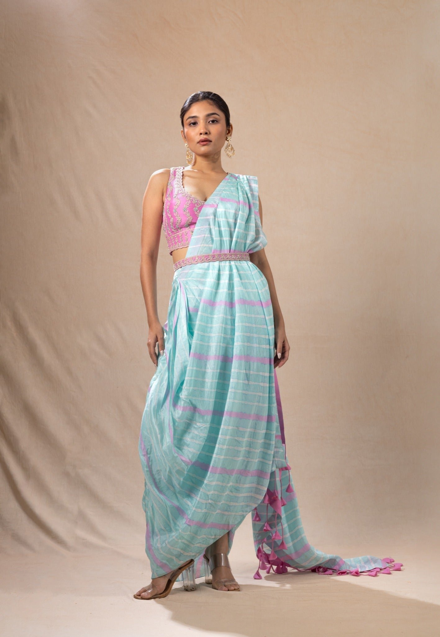 sarang leheriya drape saree with a belt