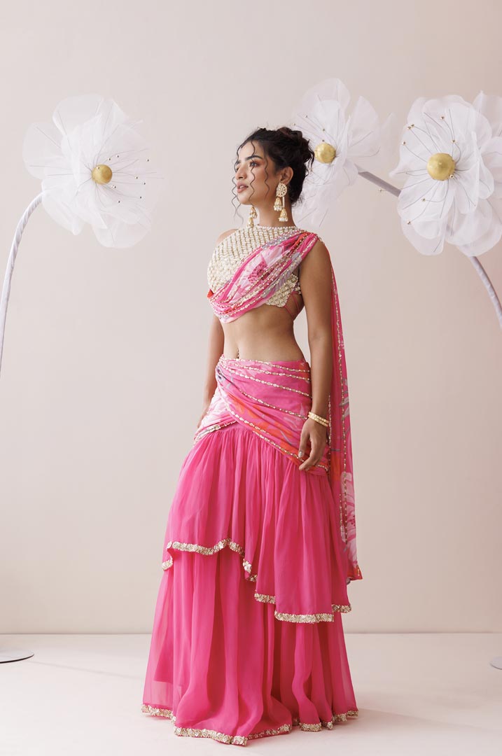 Pink organza lehenga set