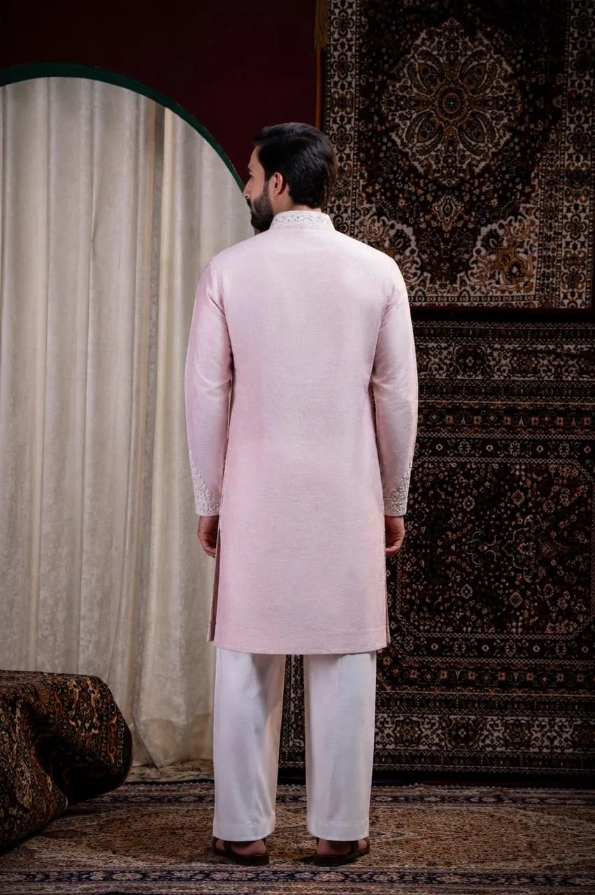 Blush Royale Embroidered Linen Silk Kurta