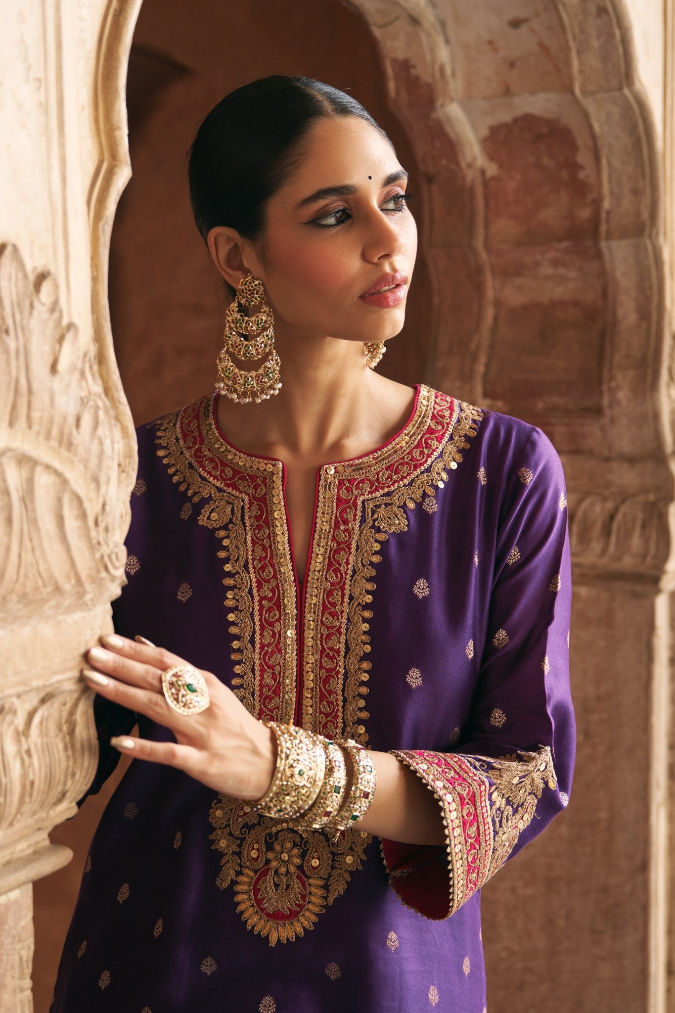 SOBIA - DEEP PURPLE LONG KURTA WITH PALAZZO AND DUPATTA