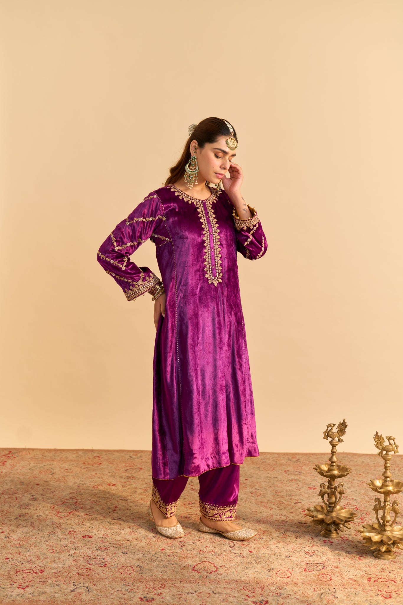 Azmiya - Deep Purple Chauga with Salwar and Dupatta