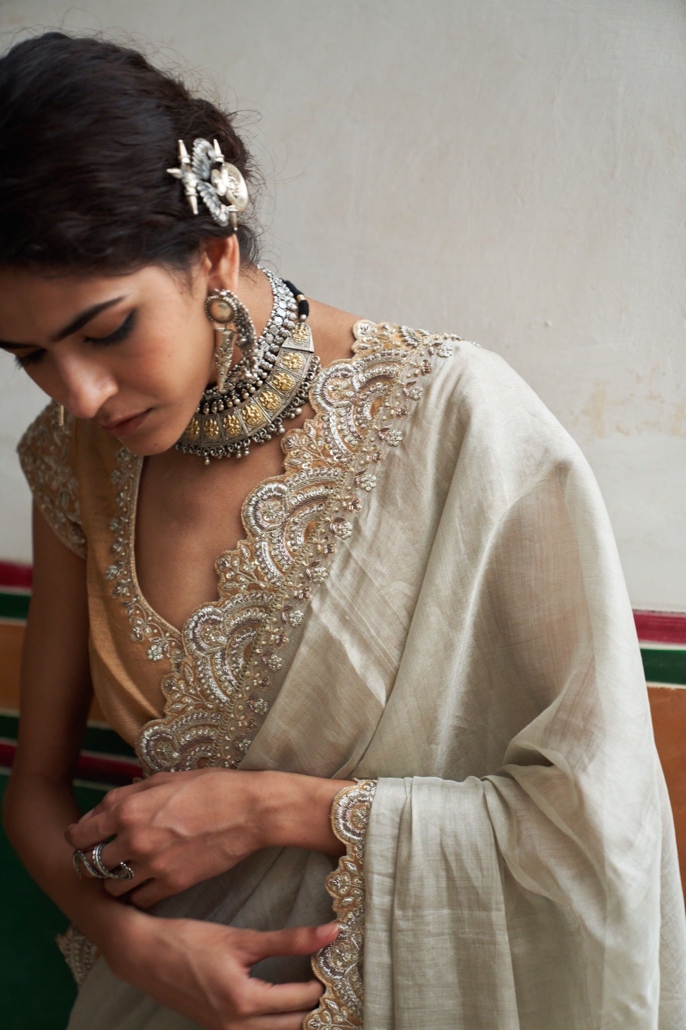 Chandi jodha saree