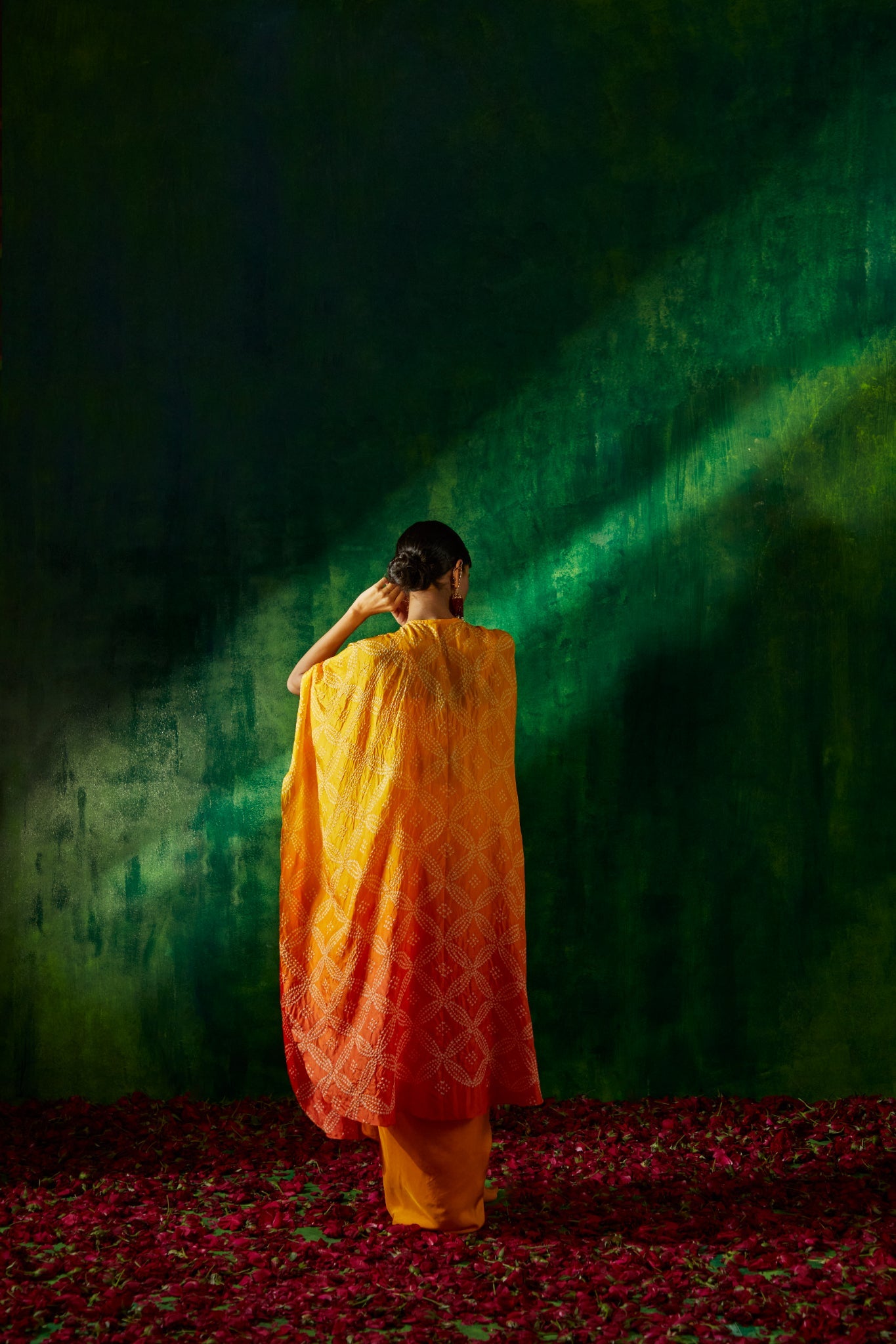 Bandhni cape set with drape skirt