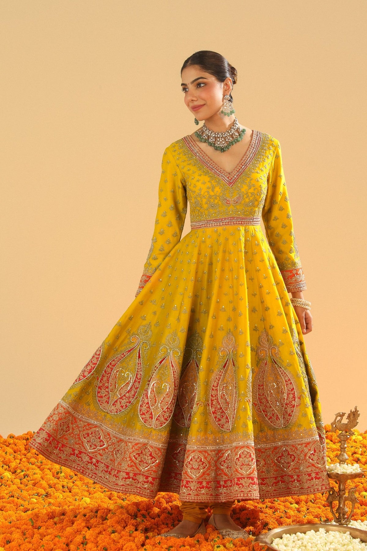 Shazia - Mustard Anarkaali with Chooridaar