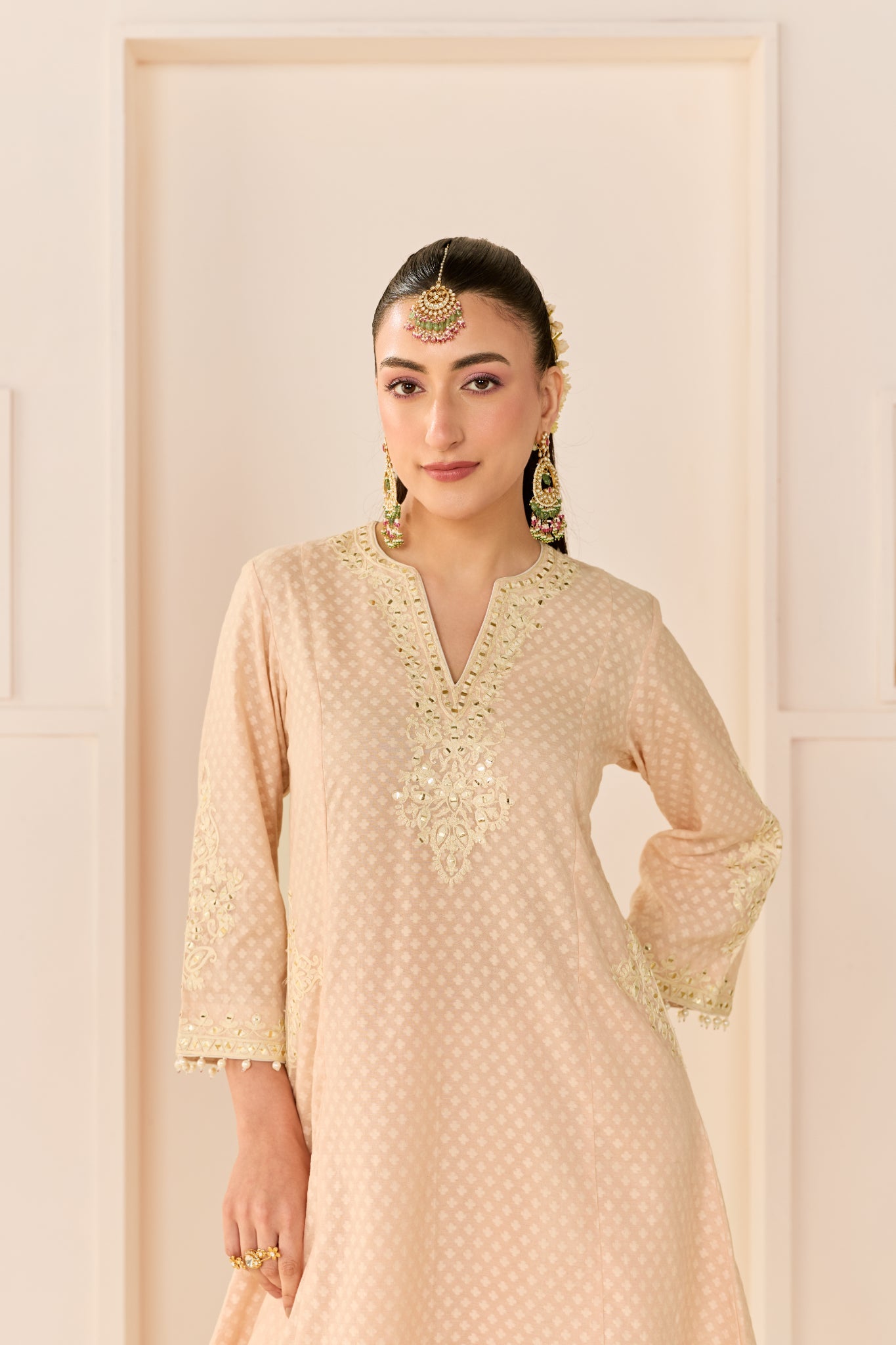 REEM - CARNATION PINK SHORT CHOGA WITH DOGRI SALWAR AND DUPATTA