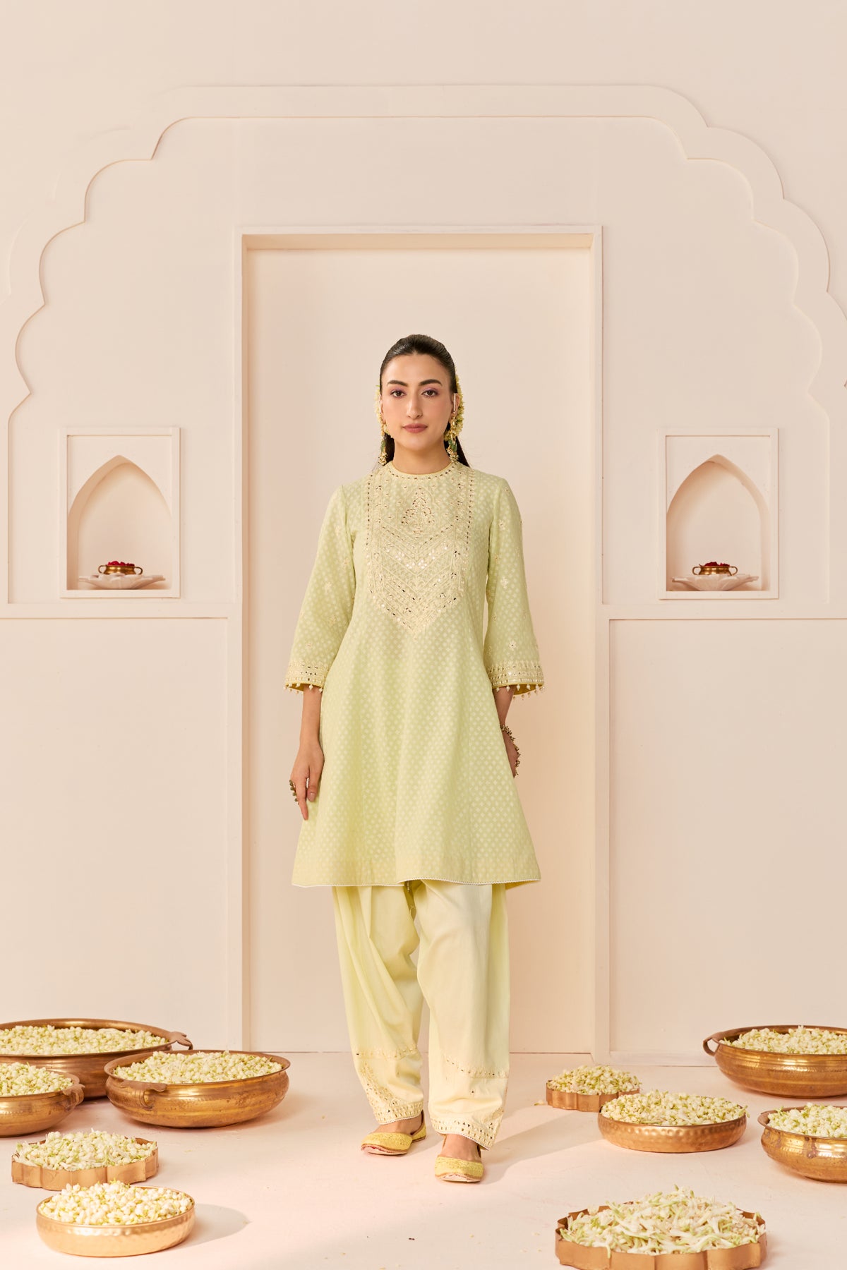 Mint Green Chanderi Silk Short Choga Salwar Suit Set for Women