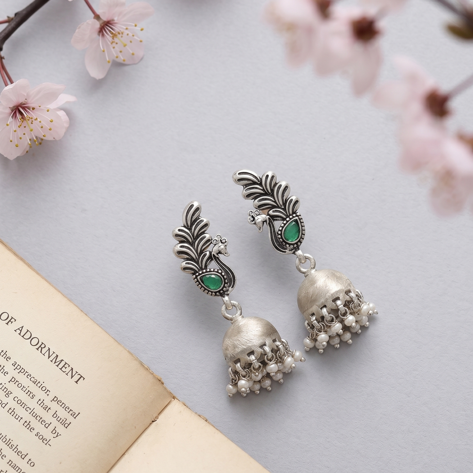 Sangeeta Boochra Peacock Charm Oxidised Silver Earrings